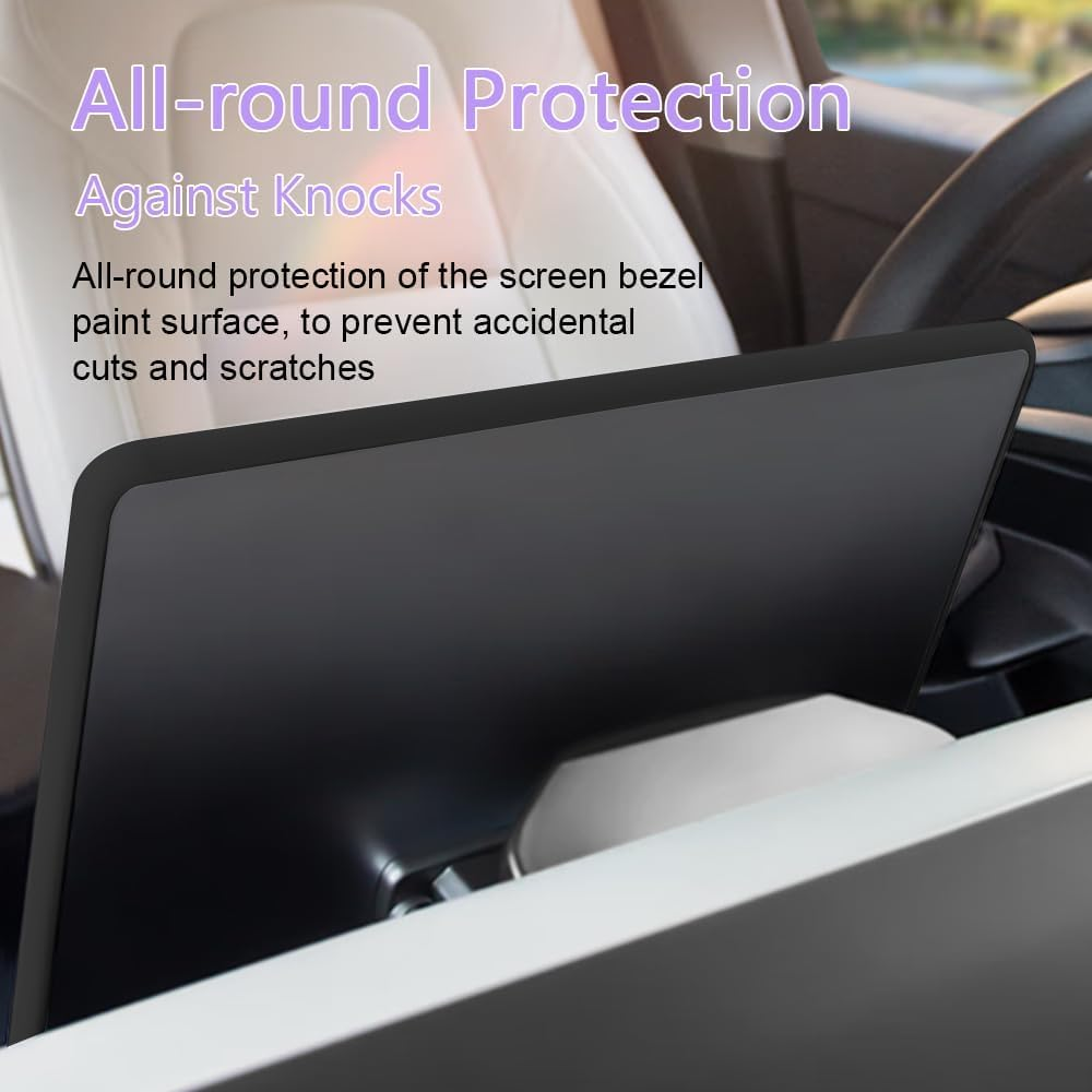 VINBY Screen Protector Frame for Model 3 / Y 2024 2023 2022 2021 2020 2019 Center Console Accessories Decor Protection Screen Shatter Proof Cover Soft Silicone Edges (Black) image number 3