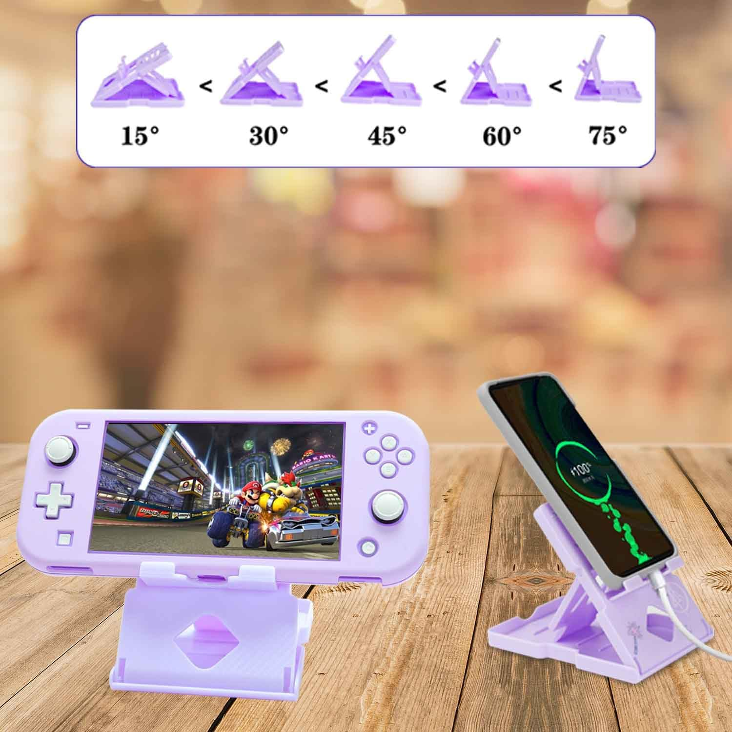 GUTIAL Accessories Bundle for Nintendo Switch Lite - Cute Kawaii NS Lite Accessories Kit for Grils Boys Kids with Carrying Case, Cartoon Cover Case, Screen Protector, Stand - Purple image number 2