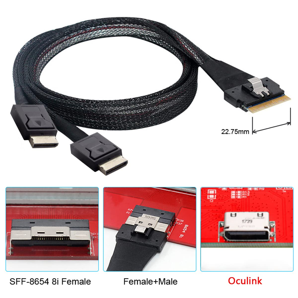 Cablecc PCI-E Ultraport Slimline SAS Slim 4.0 SFF-8654 8I 74Pin to Dual Oculink SFF-8611 Cable 50Cm Pci-Express image number 2