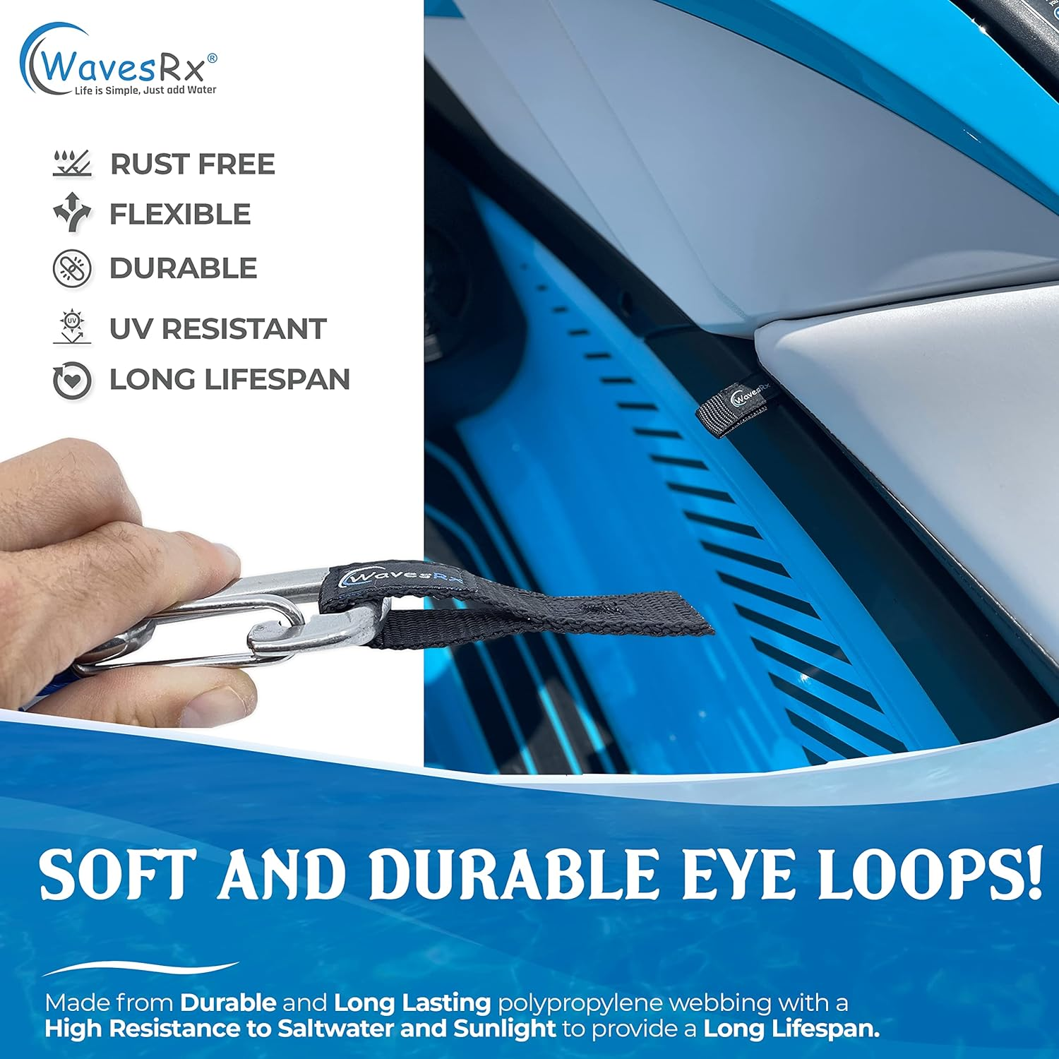 Wavesrx Soft Loops Jet Ski Cleats (7PK) | Quick & Secure Anchor Points for Docking Bumpers & Fenders, Anchoring Line & Bungee Dock Rope | a Must-Have Accessory for Your Waverunner, Seadoo & Other PWC image number 3