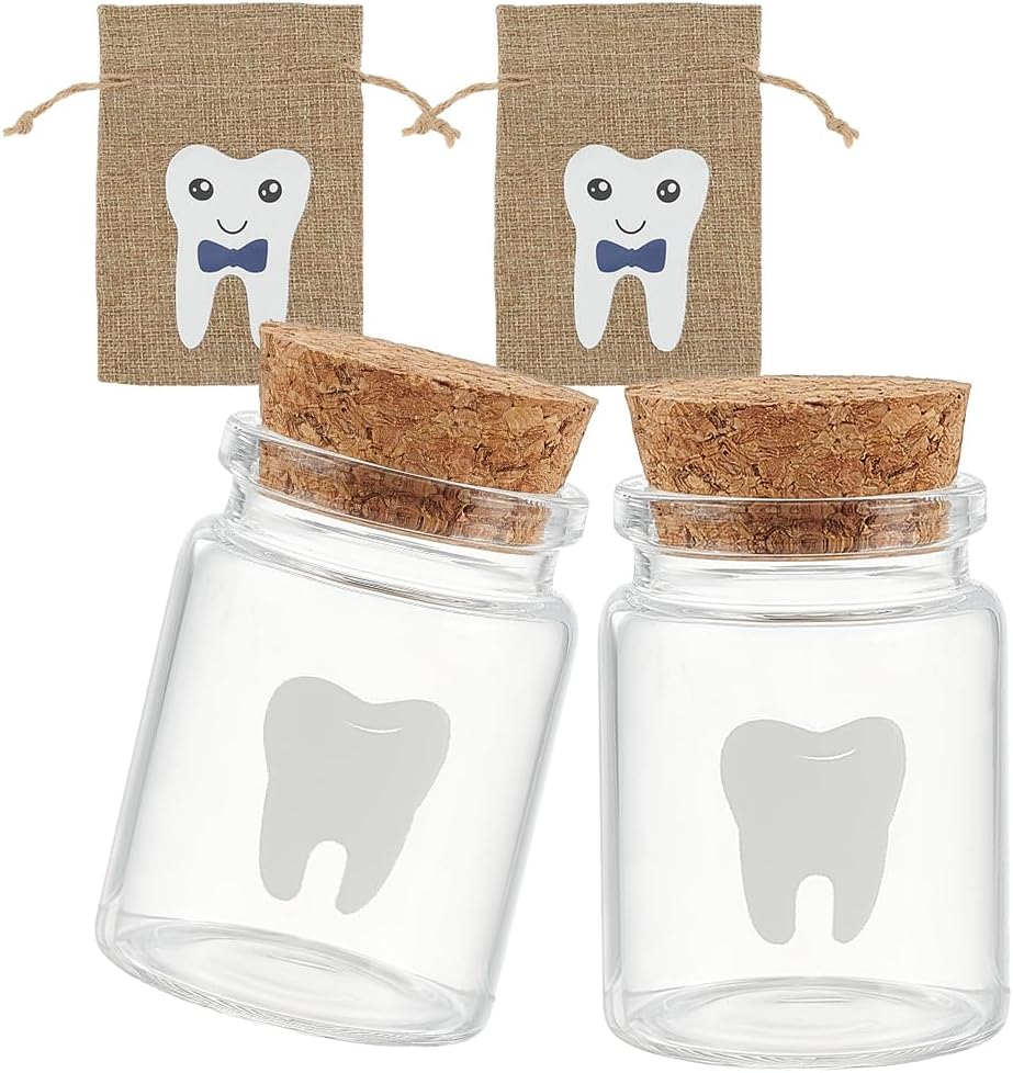 Arricraft 2 Pcs Tooth Fairy Bag Sets with 2 Small Glass Bottles, Baby Tooth Holder Teeth Keepsake Boxs for Lost Teeth for Boys image number 4