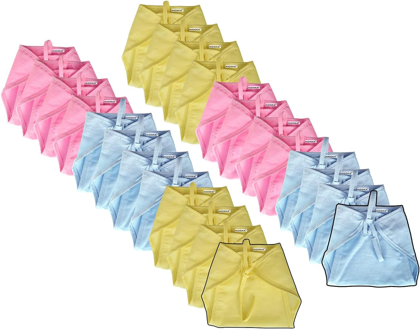 KIDSKA Newborn Baby Cotton Cloth Nappies/Cotton Nappy for New Born Baby, Multi Color, 0-6 Month-Pack of 24 image number 3
