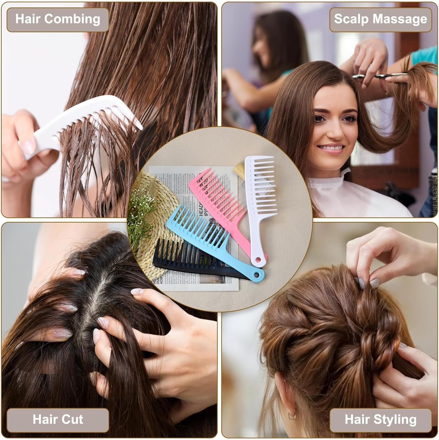 Wide Tooth Comb, Large Hair Detangling Comb Styling Comb for Curly, Wet, Long Hair (Blue) (2PCS)