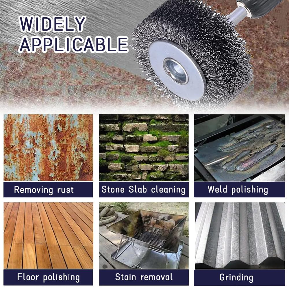 4-Pack Heavy Duty Wire Brushes. Suitable for Drill Attachments, Curled Heavy Duty Wire Brushes, Coarse Carbon Wire Wheels for Removing Paint, Rust and Corrosion