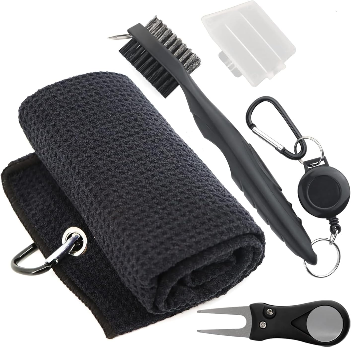 Golf Accessories Kit, Golf Club Cleaning Kit - Microfiber Waffle Pattern Golf Towel with Clip, Golf Club Brush Groove Cleaner & Clip, Golf Divot Tool with Marker - Golf Accessories image number 5