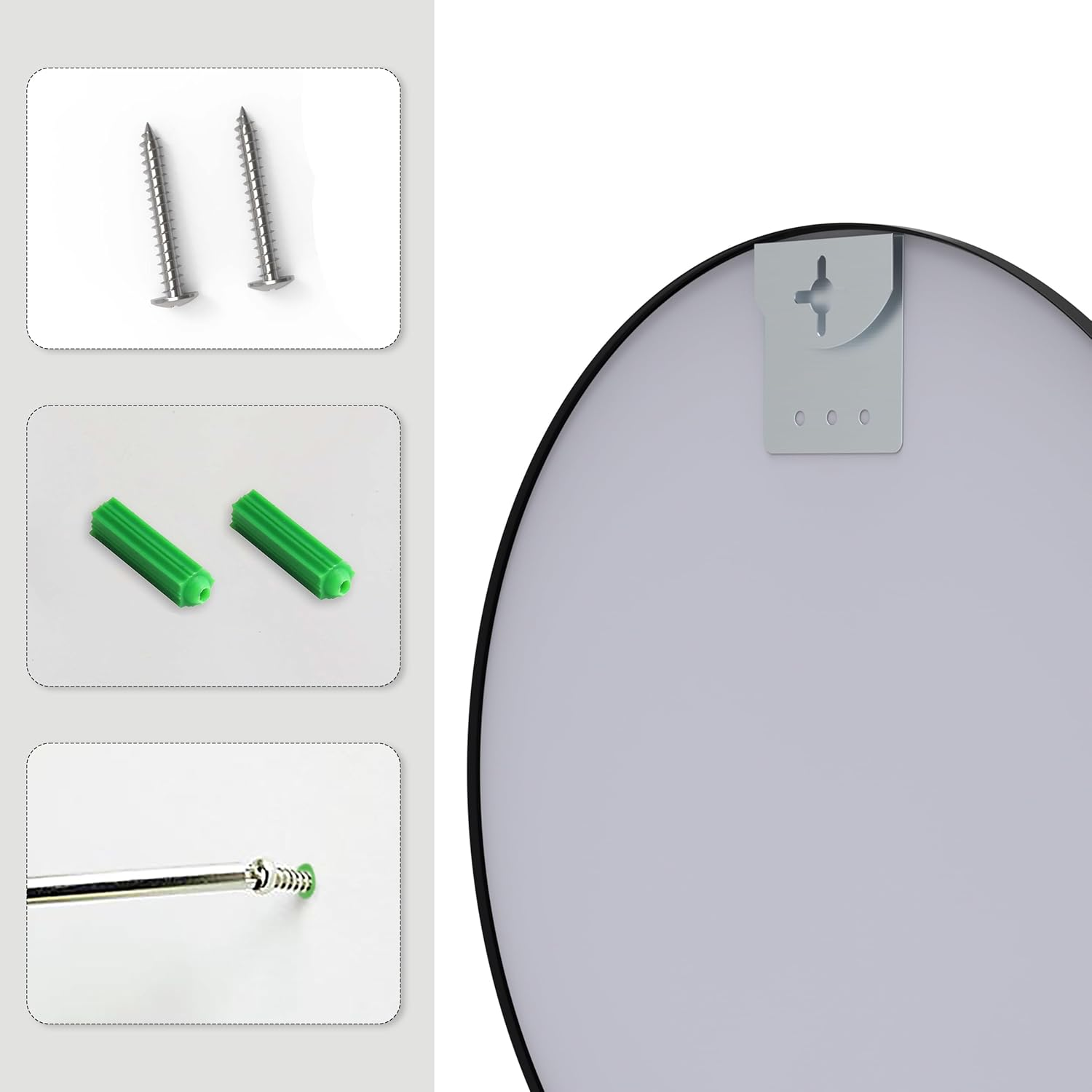 ANYHI round Wall Mirror, 50X50Cm Black round Mirror, Bathroom Mirror for Wall, Hanging Circle Mirror, Decorative round Wall Mirror, Wall Mounted Mirror for Bathroom, Bedroom, Entryways, Living Room