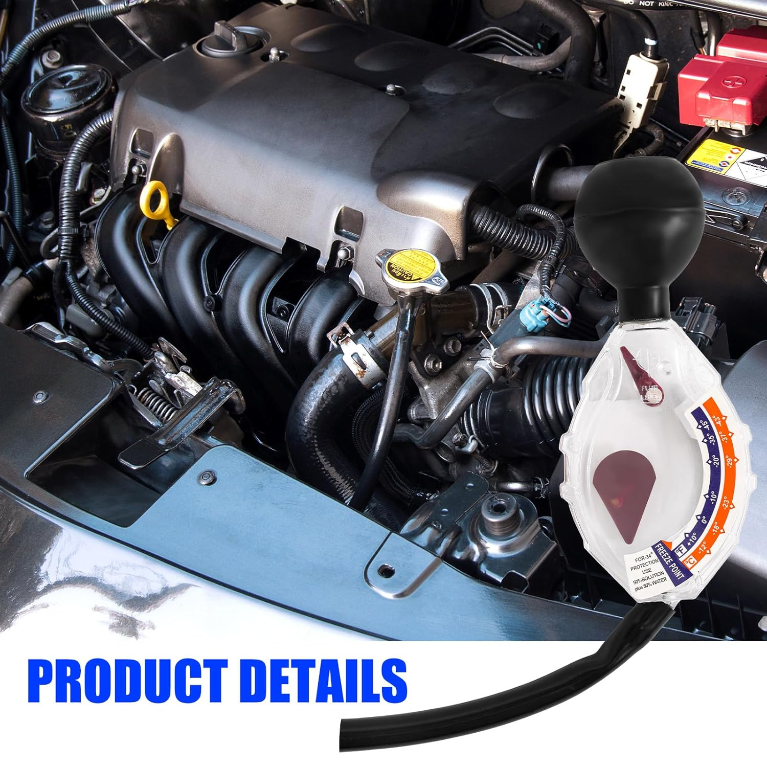 Antifreeze Coolant Tester, Dial Type High Accuracy Hydrometer Coolant Tester Universal Automotive Antifreeze Test Kit for Car Battery 6/12/24V Ethylene Glycol image number 1