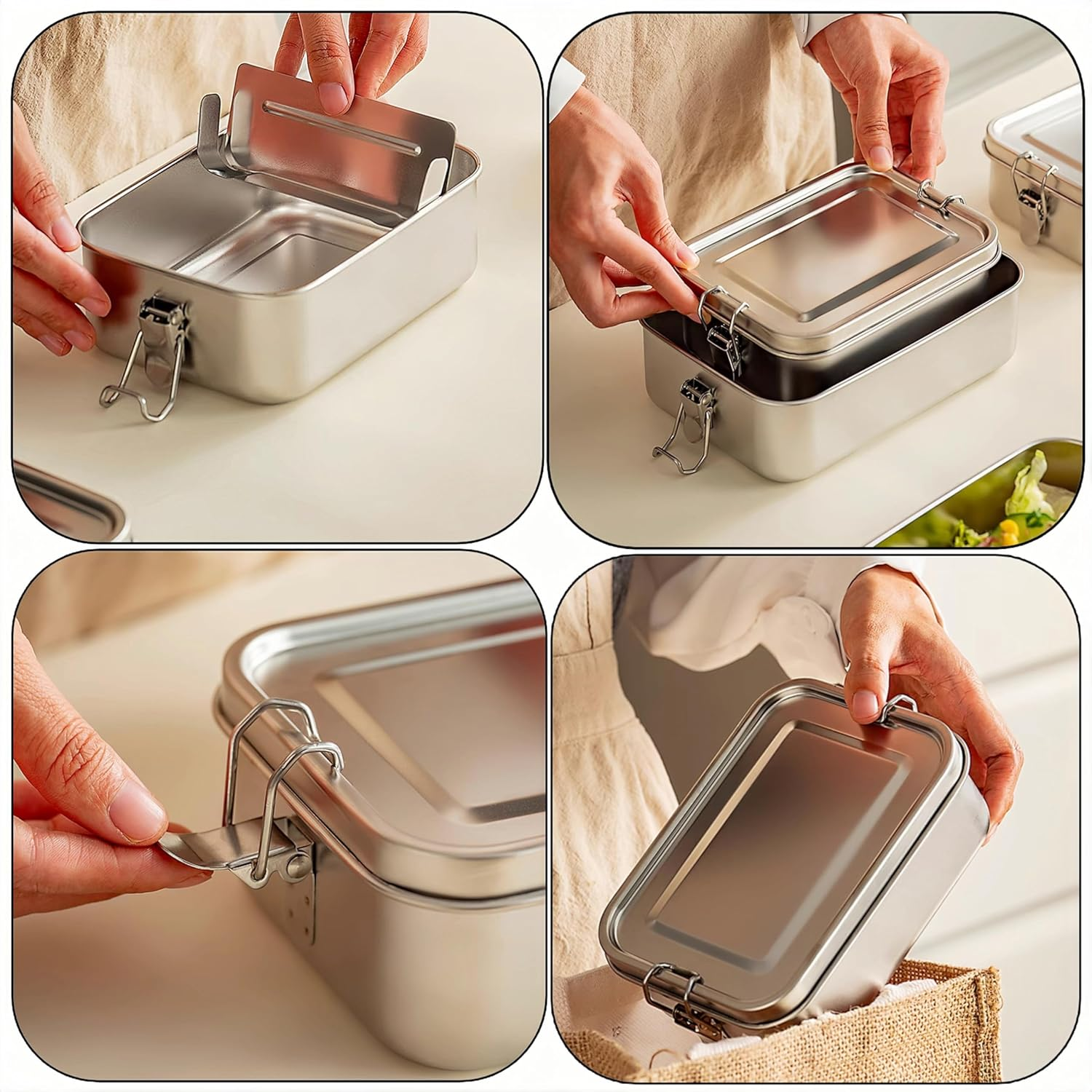 2 Piece Stainless Steel Lunch Box Set - 1400Ml with Divider and 550Ml Metal Box - Reusable Food Storage Container for Work, School and Outdoor Use image number 5