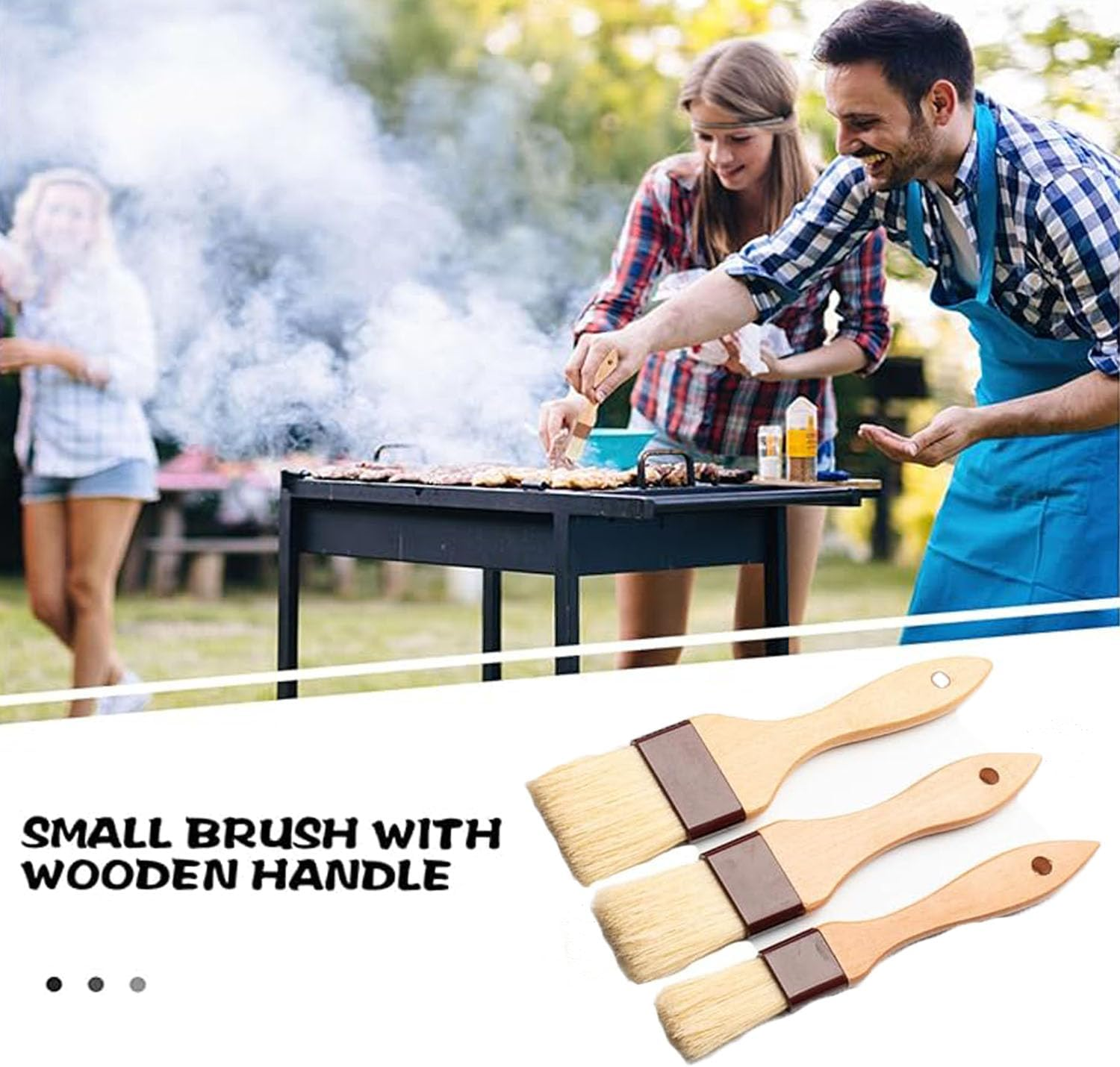 3 Piece Natural Bristle Wooden Handle Pastry and BBQ Sauce Brushes for Cooking, Baking, Grilling and Kitchen Waxing image number 4