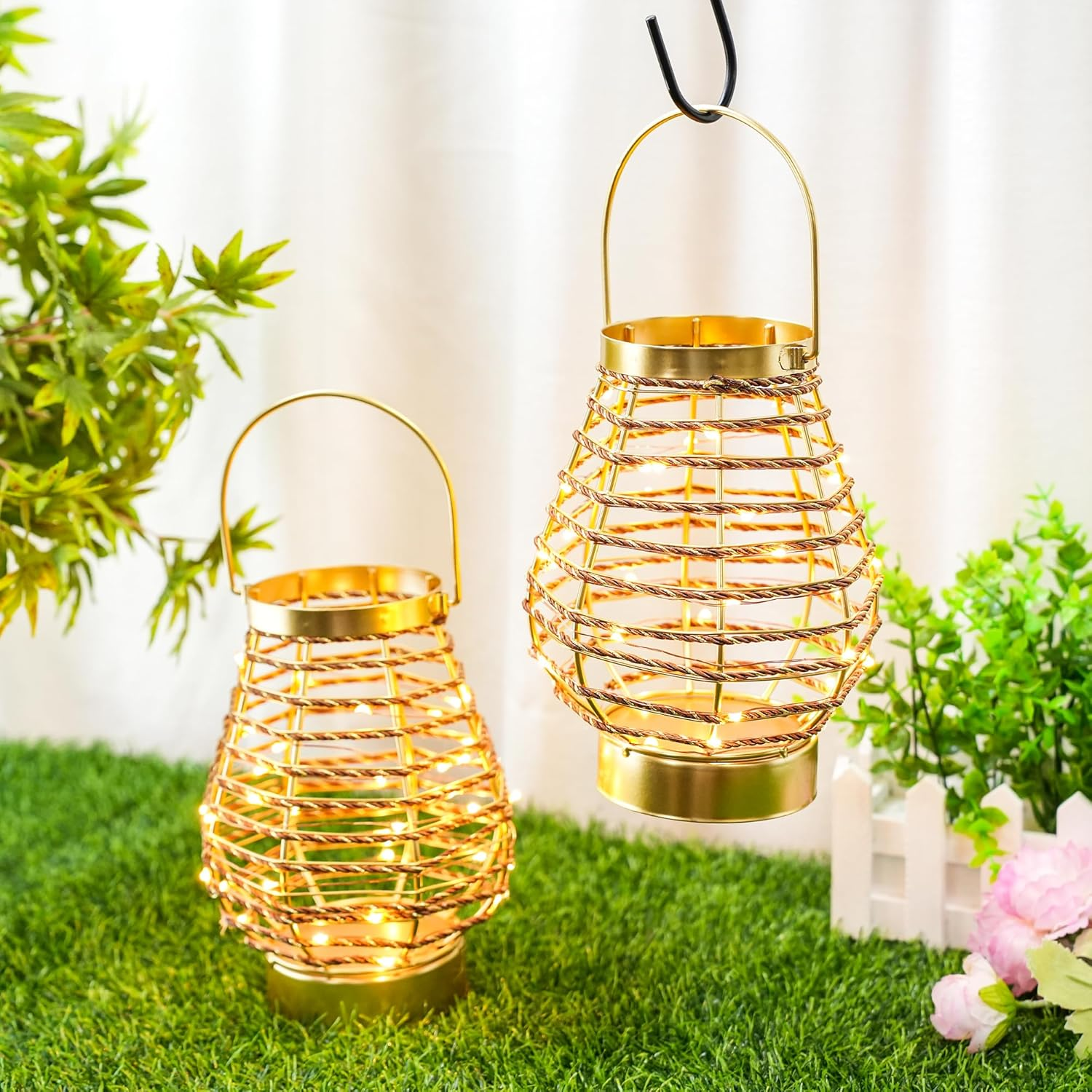 TRIROCKS Metal Table Lamp, Wireless Table Lamp, 19.5Cm High, Set of 2 Cage LED Lanterns with Battery Operated and 6 Hour Timer, Vintage Decoration Lights for Indoor Outdoor Bedroom Wedding image number 5