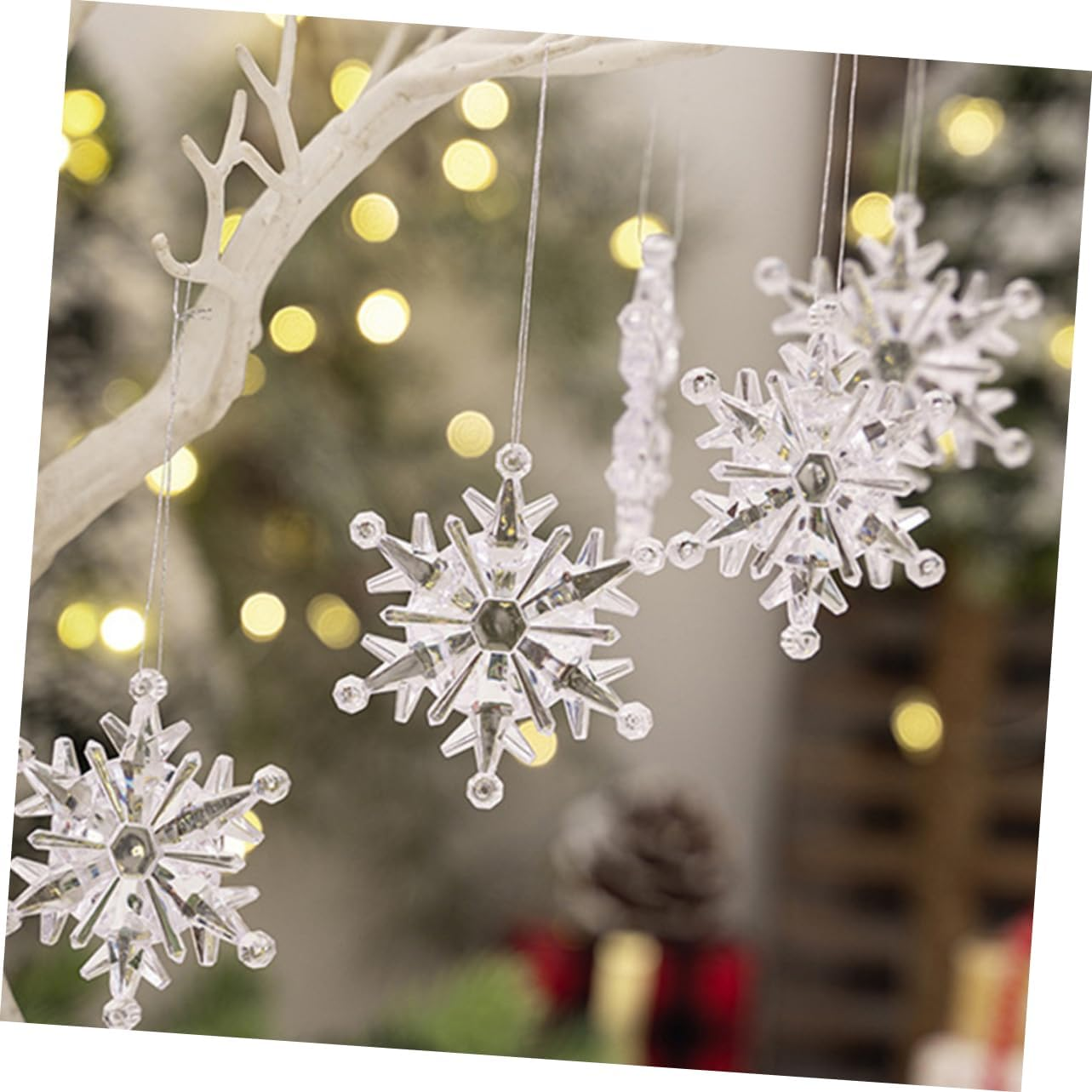 Unique Snowflake Pendant Acrylic Crystal Christmas Tree Decor Silver Christmas Decorations DIY Snowflake Ornaments for Winter Celebrations image number 3