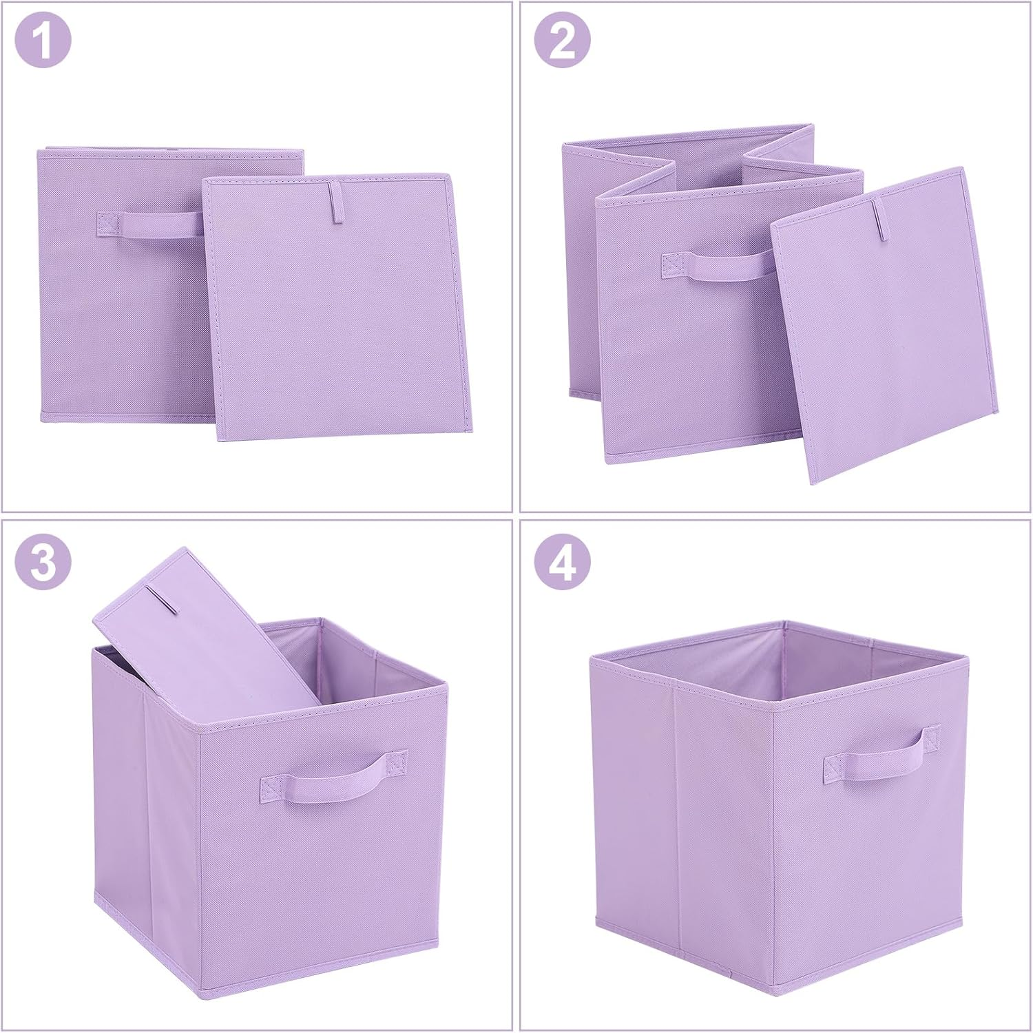 Stero Fabric Storage Bins 6 Pack Fun Colored Durable Storage Cubes with Handles Foldable Cube Baskets for Home, Kids Room, Closet and Toys Organization Purple image number 4