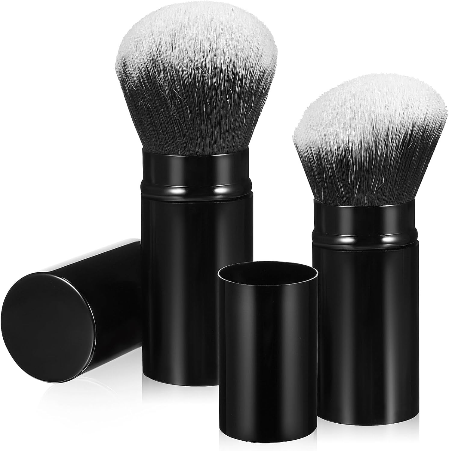 Ipetboom Retractable Cosmetics Brush Retractable Makeup 2Pcs Blush Set Portable Face Powder Mini Foundation Brush with Flat and Angled Top for Cream Cosmetics Travel image number 2