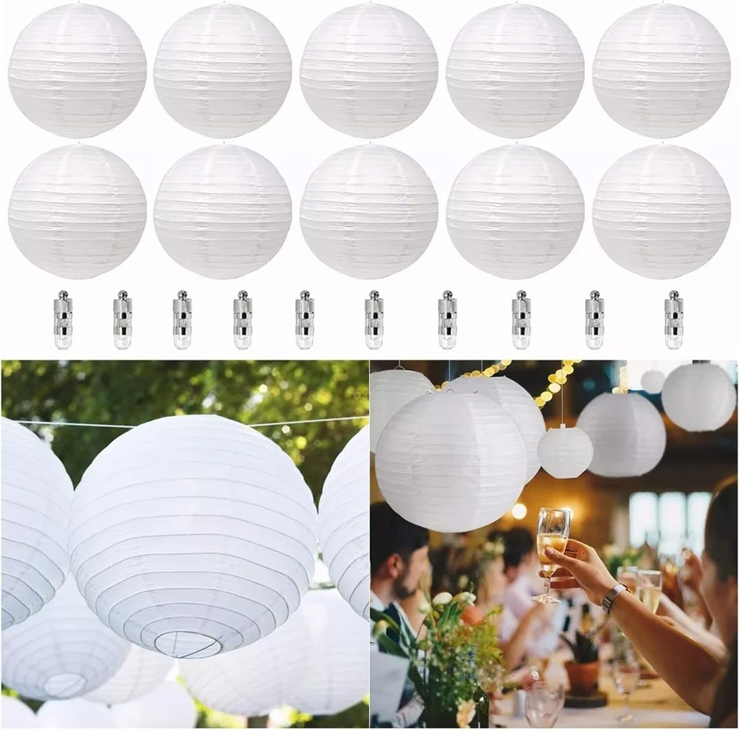 Chinese White Paper Lanterns LED Lights Decorative round Lanterns Wedding Christmas Party Decor Home Garden Hotel Bar DIY Children'S Painting 10Pcs image number 1