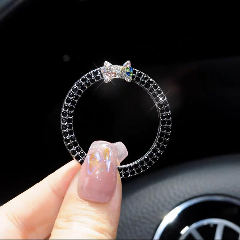 Car Bling Ring Emblem Car Accessories for Buttons & Knobs, Push Start Button Cover/Sticker, Key Ignition & Knob Ring Decoration, Bling Car Interior Accessories - Blue