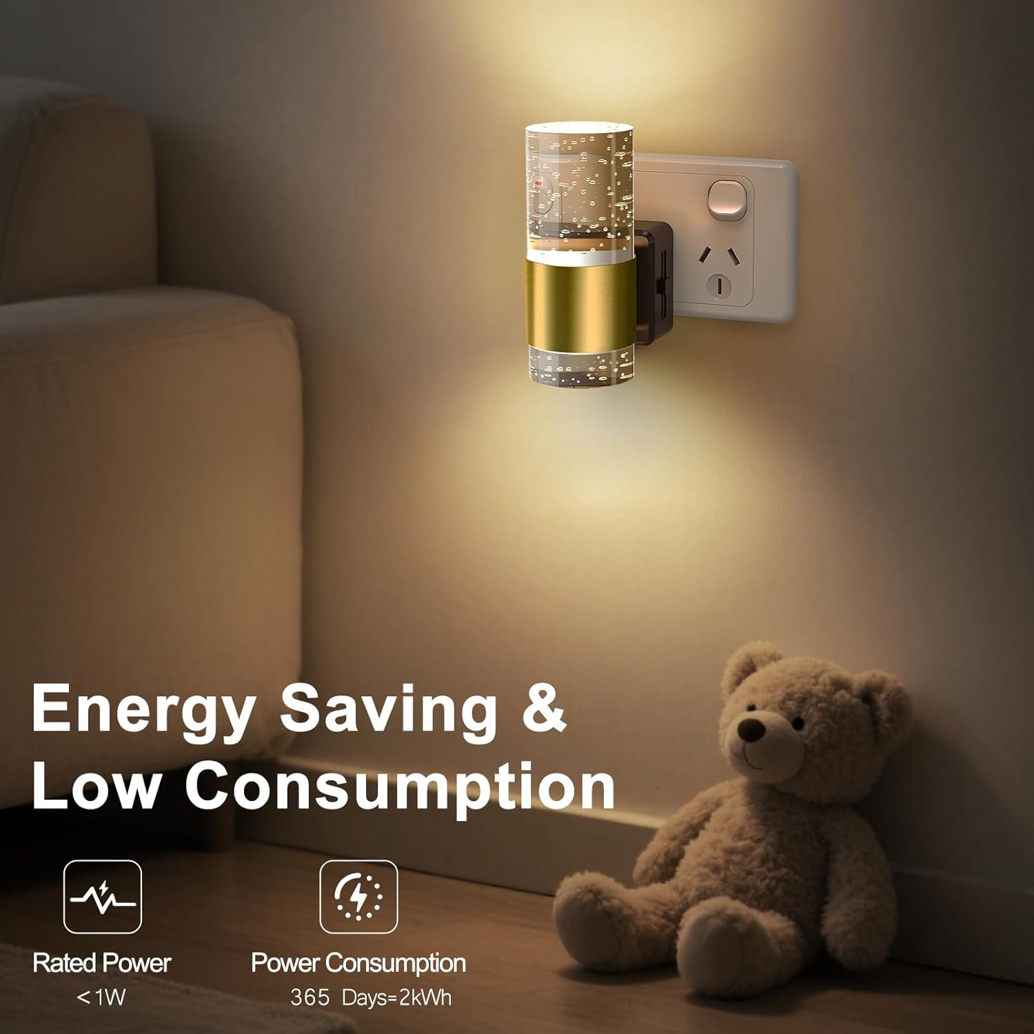 Night Light, Plug in Night Light with Dusk to Dawn Sensor, Dimmable Night Light with 0-100 LM Adjustable Brightness, 3000K Kids Nightlight for Bedroom, Bathroom, Kitchen, Hallway, Stair (2 Pack) image number 2