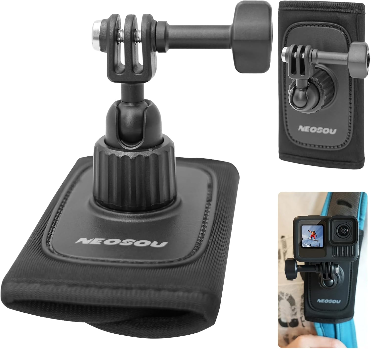 NEOSOU 360 Backpack Mount with Magnetic Quick Release Base for DJI Action 5 Pro Action 4 Action 3 Accessories, Bag Belt Shoulder Strap Holder Attachment for DJI Osmo Action Camera