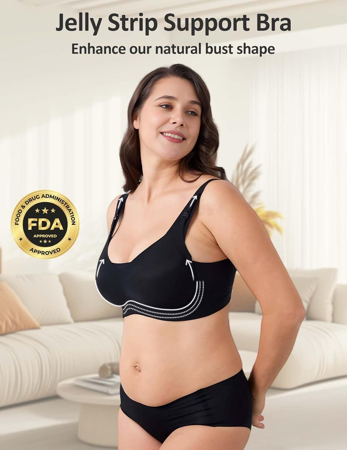Hands-Free Pumping Bra with Jelly Gel Technology and Semi-F Padding, Compatible with All Standard Breast Pumps Black image number 6