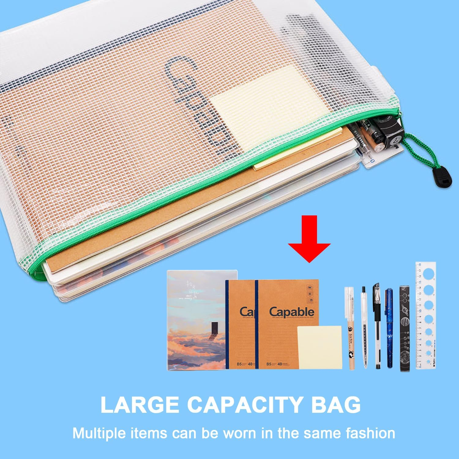 30 Pack Mesh Zipper Pouch, Waterproof Document Bag, Zip File Folders, A3|A4|A5 Size, 5 Colors image number 6