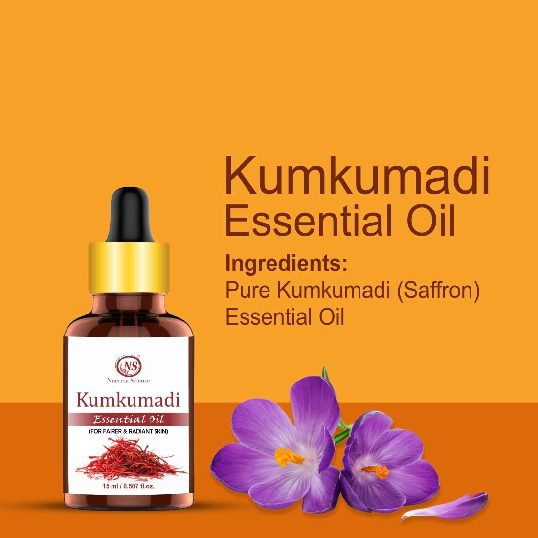 Nuerma Science Kumkumadi Essential Oil - Skin Lightening, Dark Circle Removal, Clear Spot Less Skin, Dark to Lighten Dark Patches, Glowing Skin - 15 ML image number 1