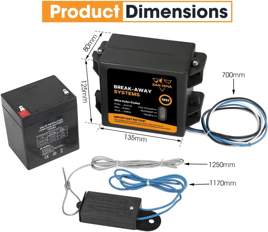 SAN HIMA Trailer Brakes Breakaway Kit with Charger LED Indicator Switch, Break Away Controller System Built-In 12V 5Ah Battery for Trailer Caravan image number 5