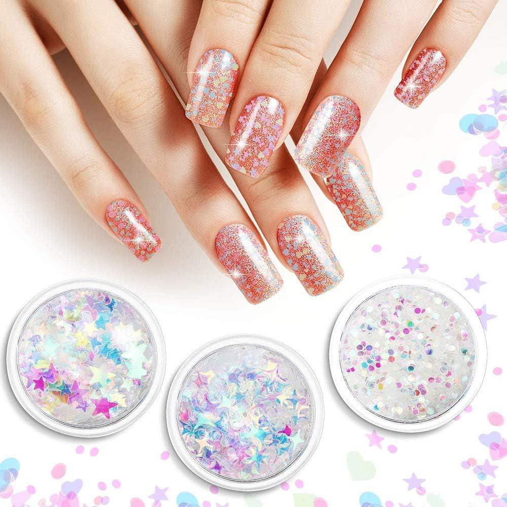 15 Boxes Holographic Nail Art Sequins Nails Glitter Iridescent Flakes for Nail Art DIY Decoration image number 3