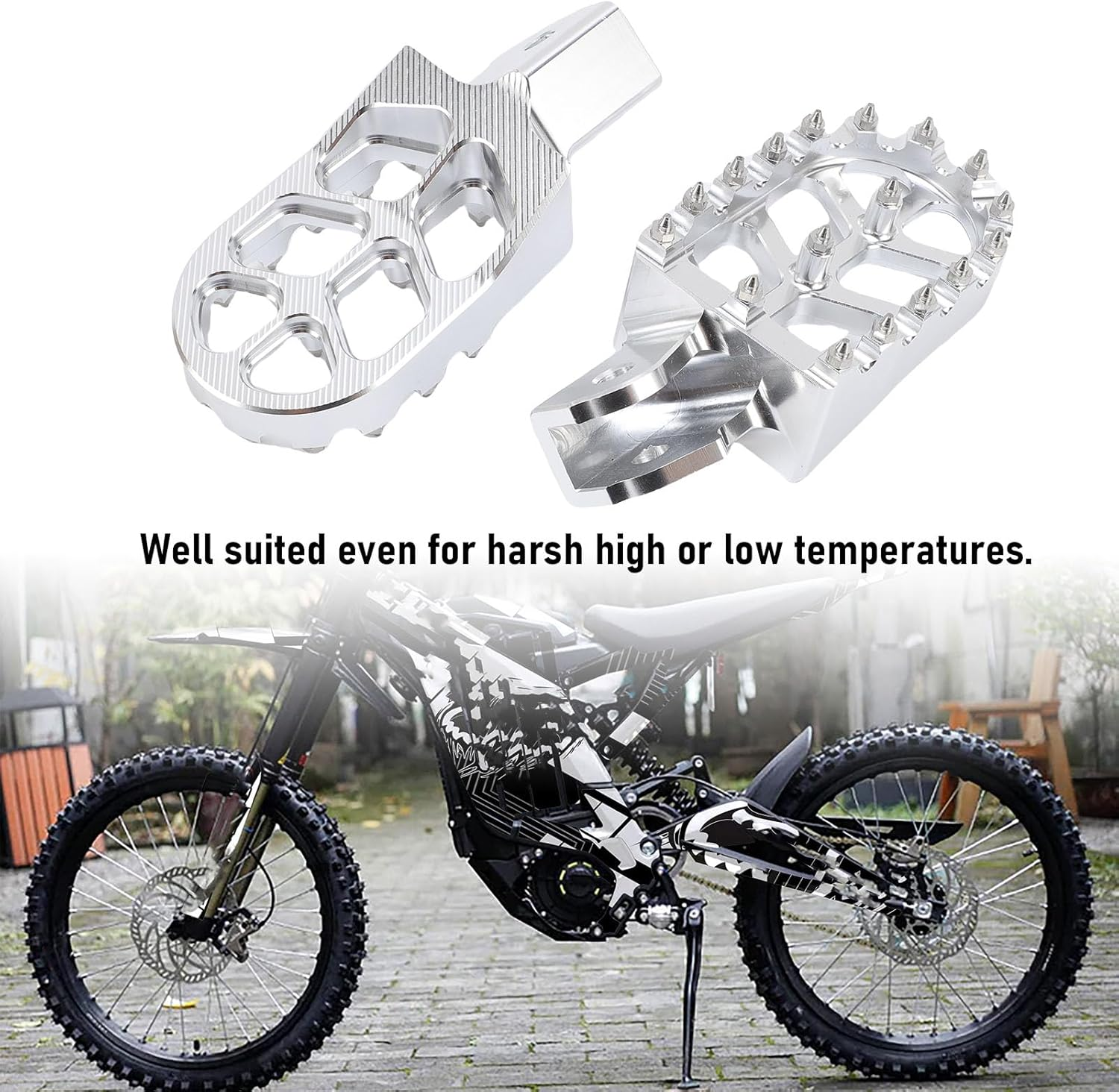 Generic Dirt Bike Foot Peg, 7075 Aluminum Alloy Motorcycle Foot Rest Peg with Hardened Steel Teeth for Surron Light Bee X S E Ride Pro SS CRF150F 2003-2019 CRF230F 2003-2019 X160 X260 (Silver) image number 1