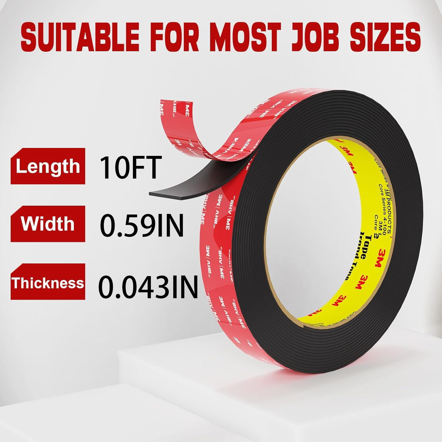 3M Double Sided Tape Heavy Duty 10Ft, Double Sided Mounting Tape for Wall, 3M Vhb Strong Double Sided Tape Heavy Duty for Car, LED Light Strip, Home/Office Decoration image number 5