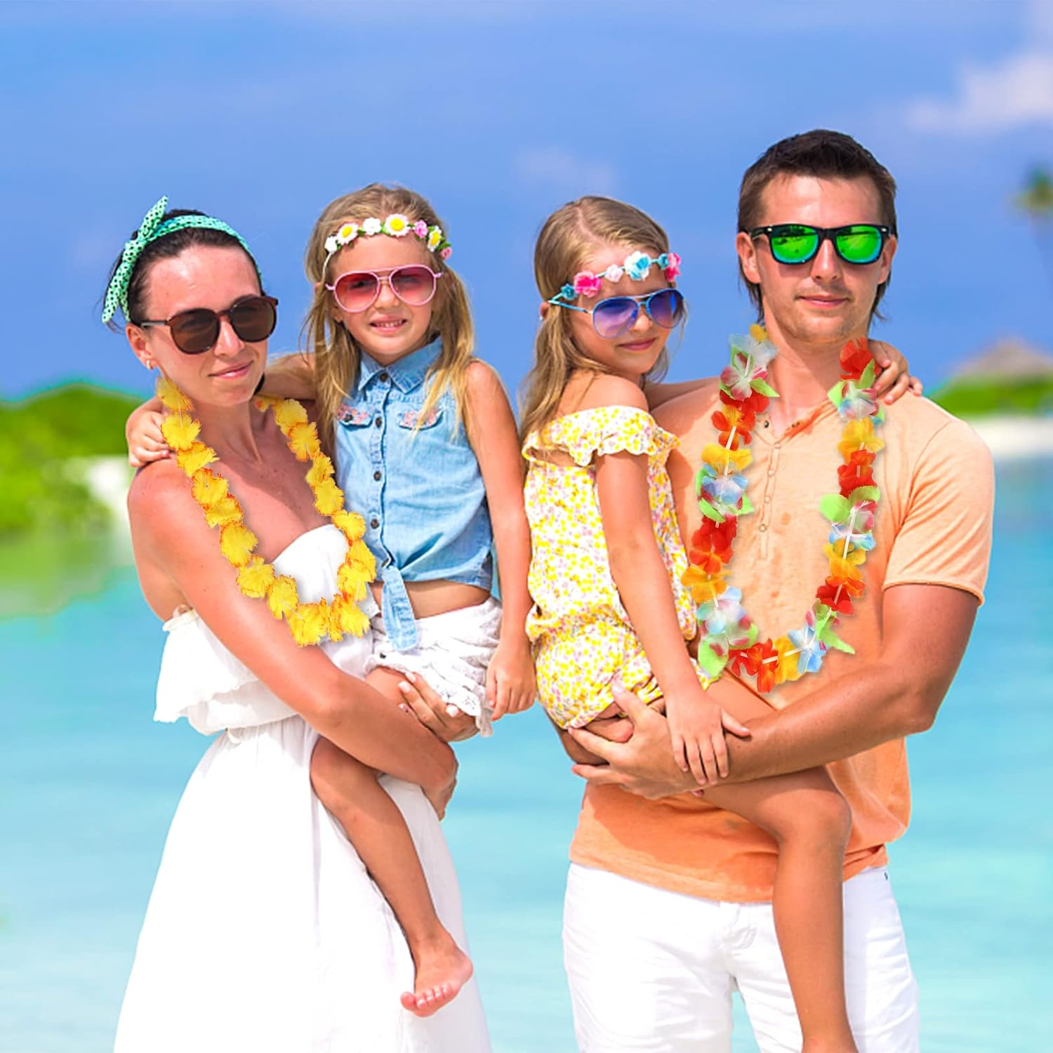 GWHOLE 50 PCS Hawaiian Leis Necklace Tropical Flower Necklace Garlands for Hawaiian Luau Party Decoration image number 1