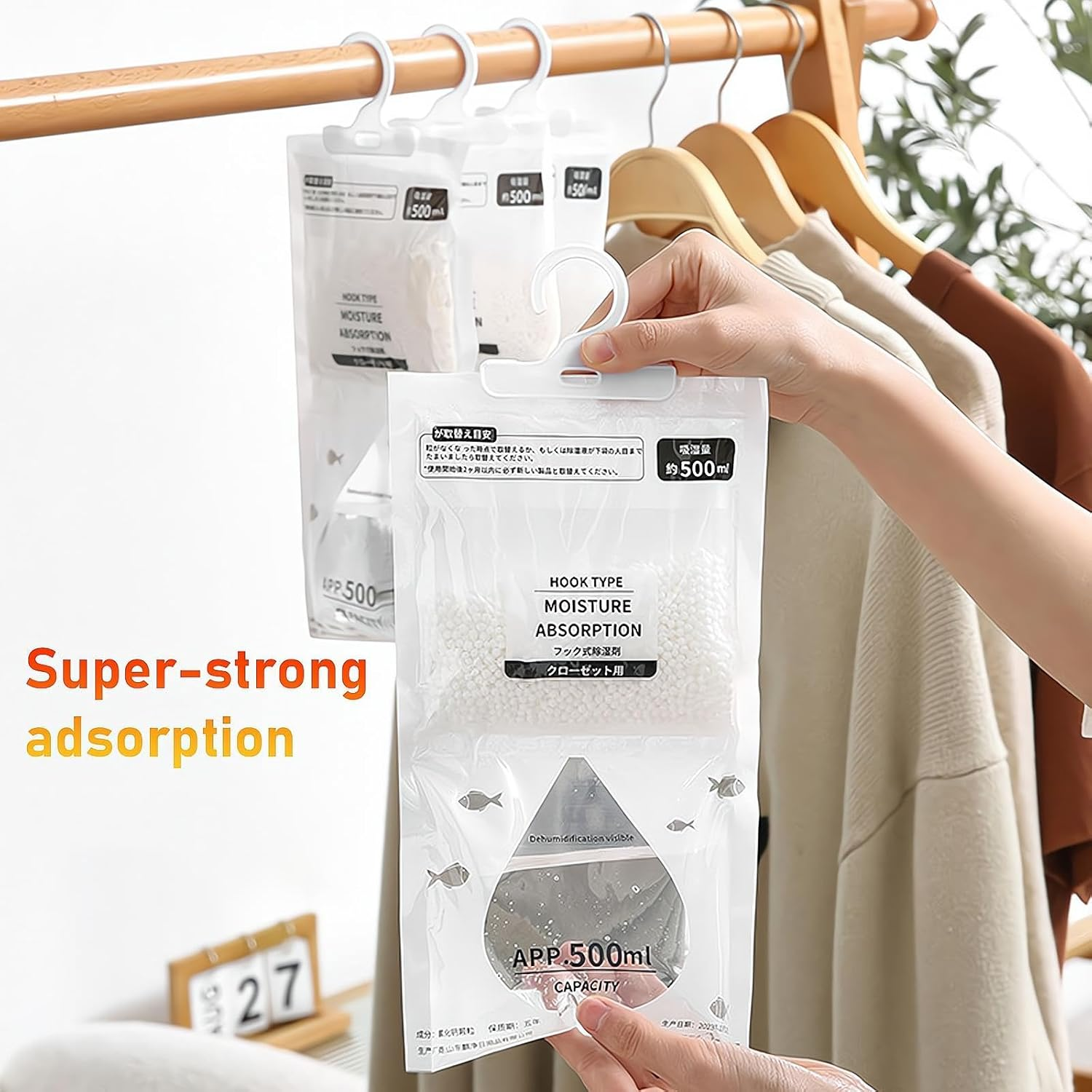 REGODI 10 Pack Moisture Absorber Bags - Fragrance Free Dehumidifier for Closet, Bedroom, Kitchen, Bathroom - Reusable Hanging Damp Absorber to Prevent Mold & Musty Odors image number 4