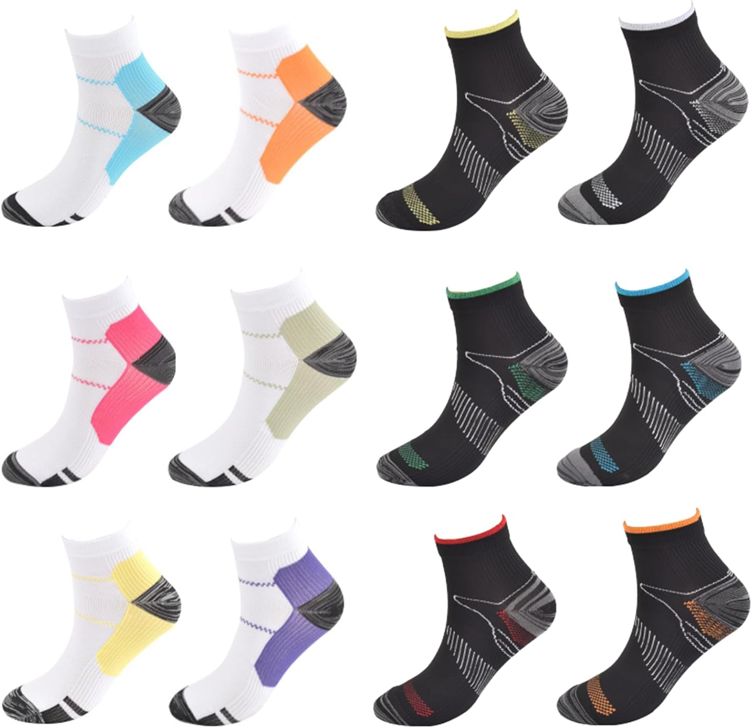 12 Pack Plantar Fasciitis Sock for Women and Men Assorted Compression Ankle Socks 8-15 Mmhg Comfort for All Day Wellness, Sports, and Daily Life image number 5