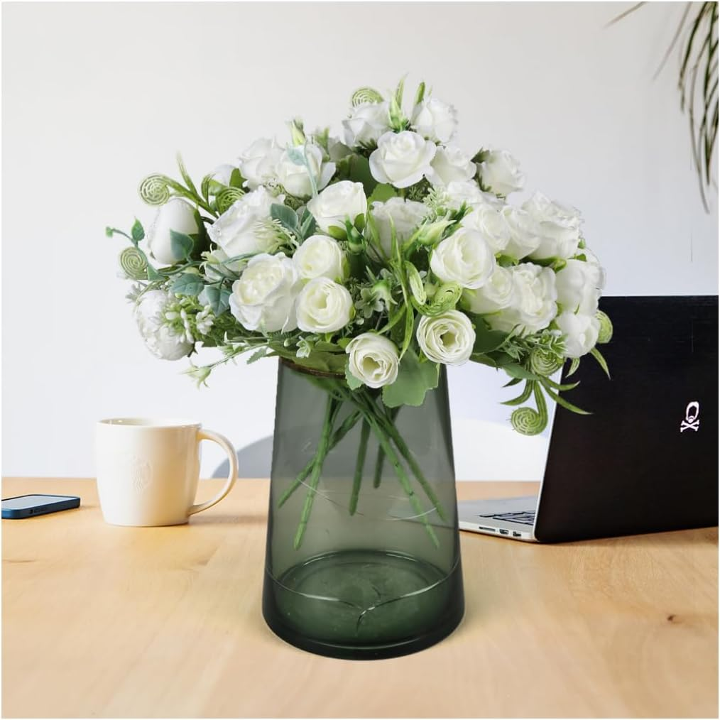 AU010-3 3 Bundles Artificial Plants with Rose Flowers, Plastic Material Faux Greenery for Home Bedroom Office Indoor Outdoor D&eacute;cor,30Cm(11.8") image number 3