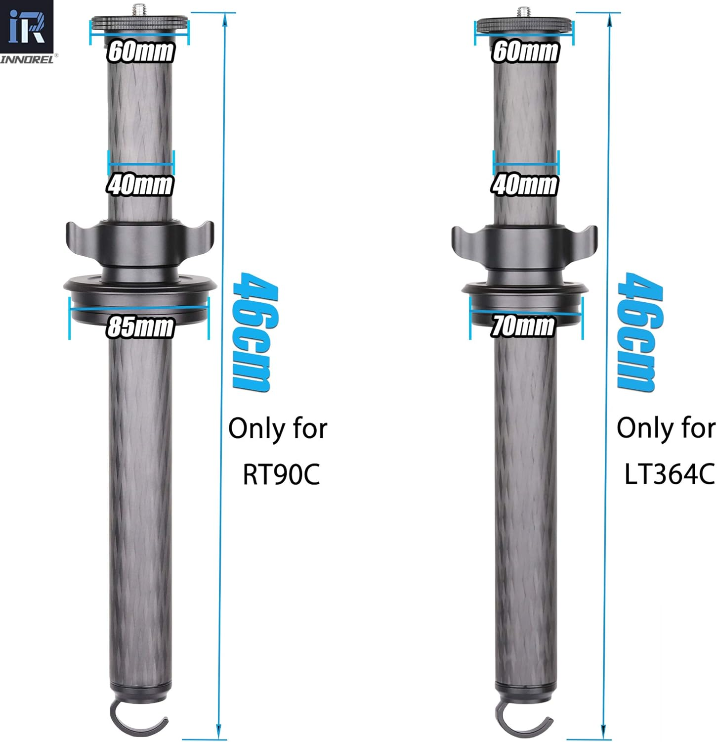 Tripod Center Column-Innorel ER40C, 10 Layers Carbon Fiber 1.8In/40Mm Tube Mid-Column Professional Extension Rod Only Suit Heavy Duty Tripod of LT364C for Digital DSLR Camcorder Camera Shooting image number 4