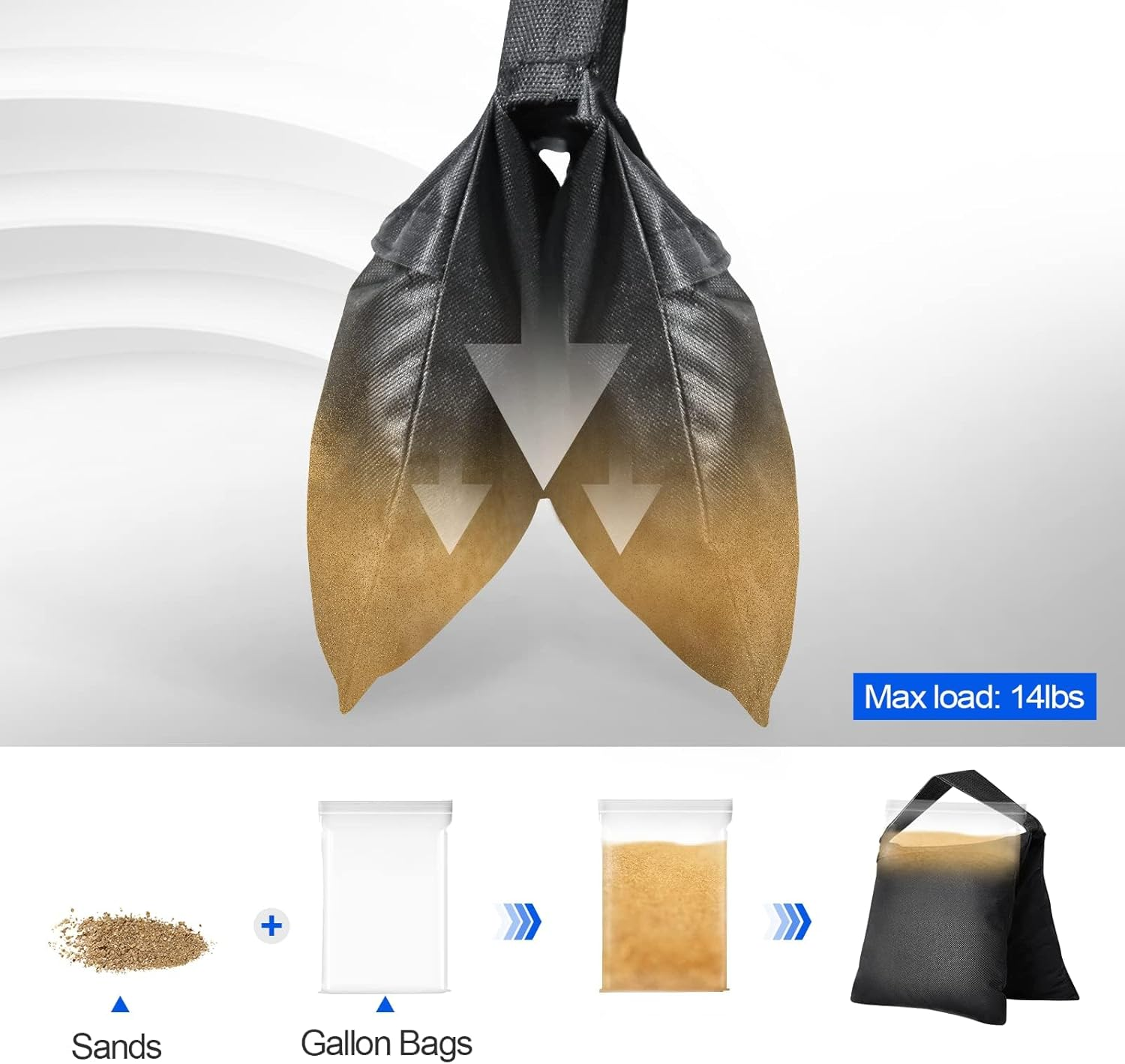 EMART Sandbags 8 Pack Sand Weight Bags Photographic Equipements for Photograpy Lighting Booms Stands, Umbrella Base, Fishing Chair, Picnic Table - Black image number 3