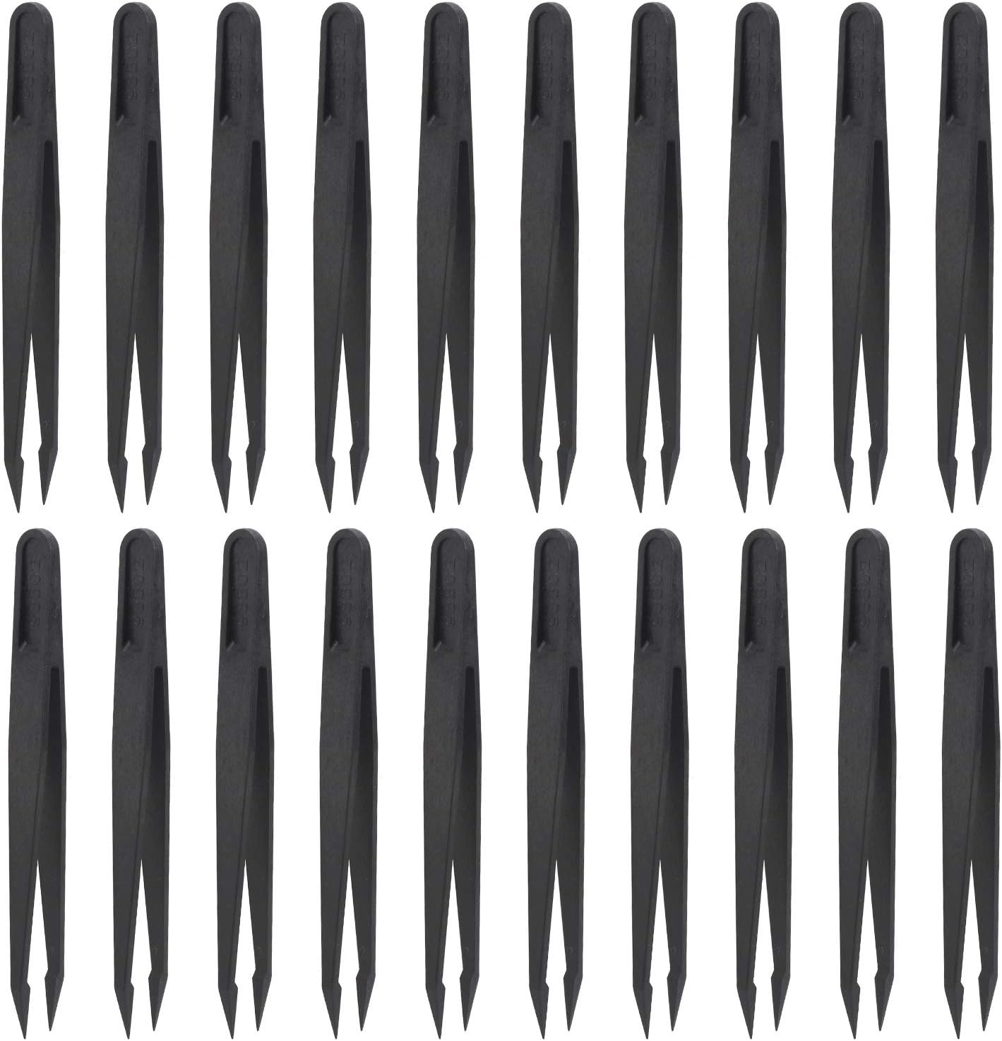 Hyuduo 20 Pcs Pointed Tip Tweezers, Carbon Fiber Tweezers for Electronics, 20 X, Ideal for Repairing and Assembling Electronic Products, Suitable for Mobile