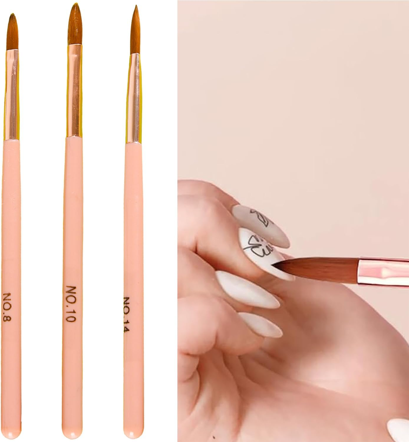 3 Pcs Acrylic Nail Brush Set for Powder,Size 8/10/14 Nail Brush Set,Nail Extension Art Women Gift Set,Professional Nail Brush for Manicure & Pedicure Nail Brushes for Professional Use image number 4