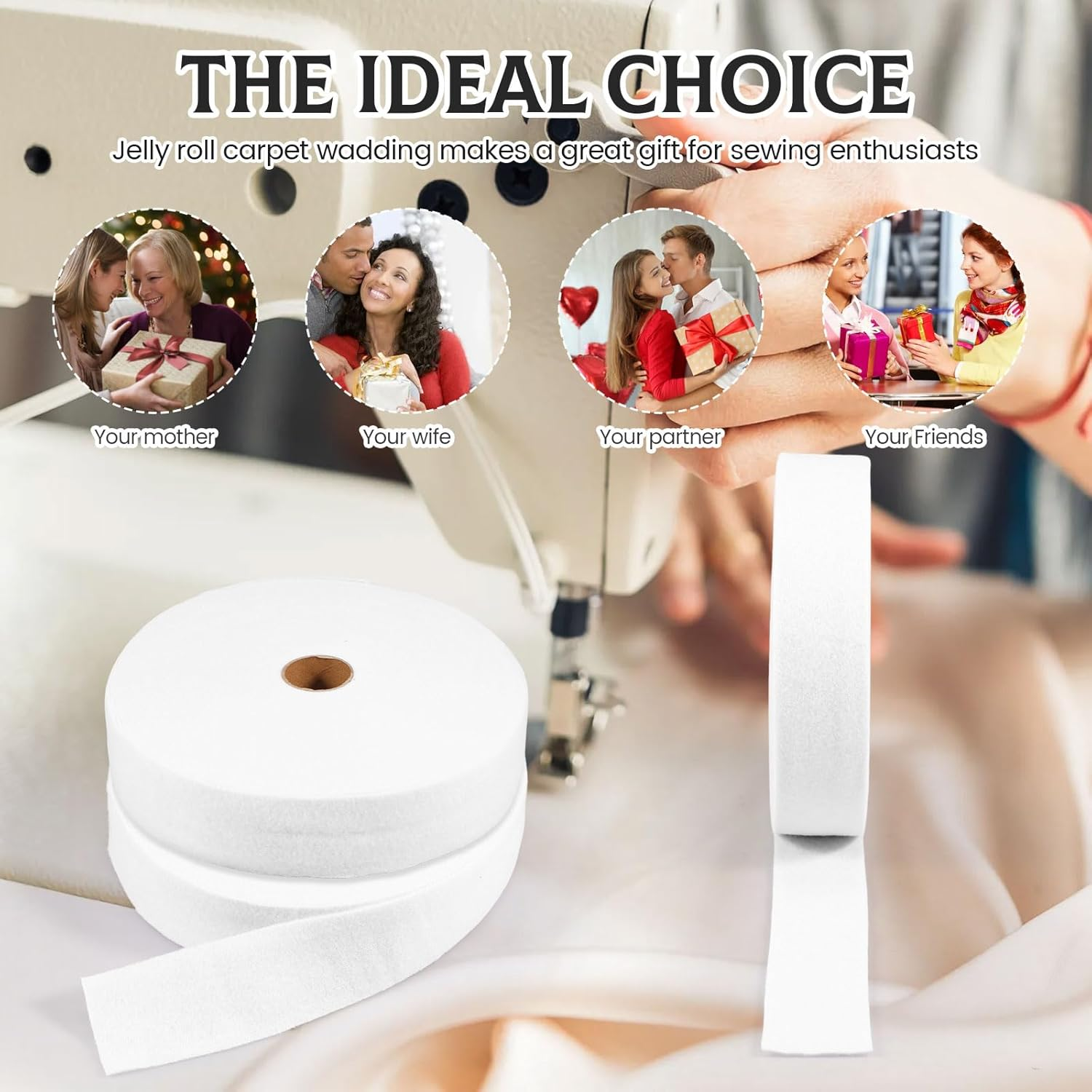 3 Rolls Jelly Roll Batting Strip Polyester Cotton Batting Jelly Roll White Quilt Batting Roll Flexible Quilt Batting for Jelly Roll Rugs, Throw Rugs,Braided Rug, Batting Strips image number 2