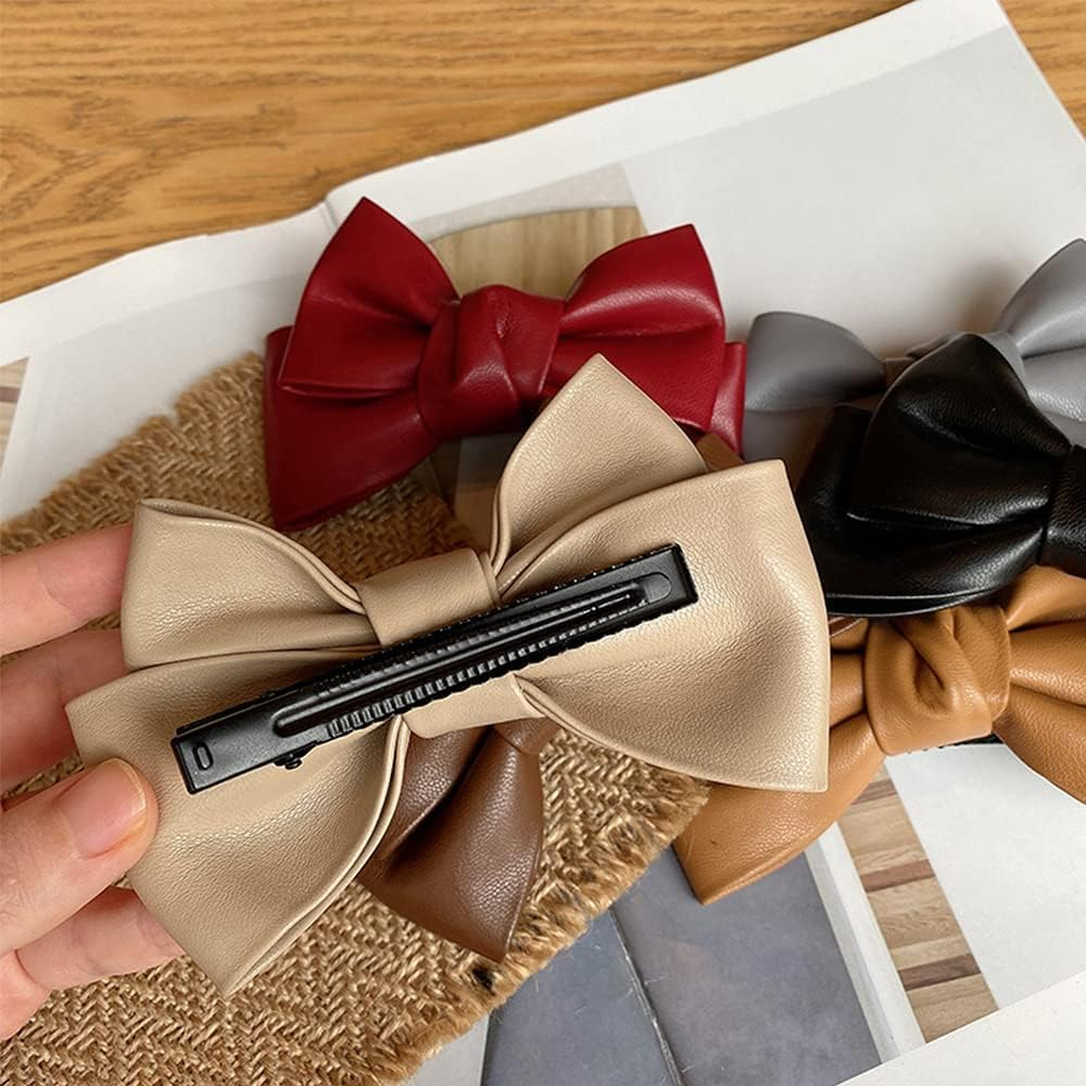 3 Pcs Black PU Leather Hair Clip, Bow Duckbill Clip Korean Style Hairpin Sweet Barrette, Fashion Headwear Hair Accessories for Women Girls, Bow Hairpins, Bows Hair Accessories image number 2