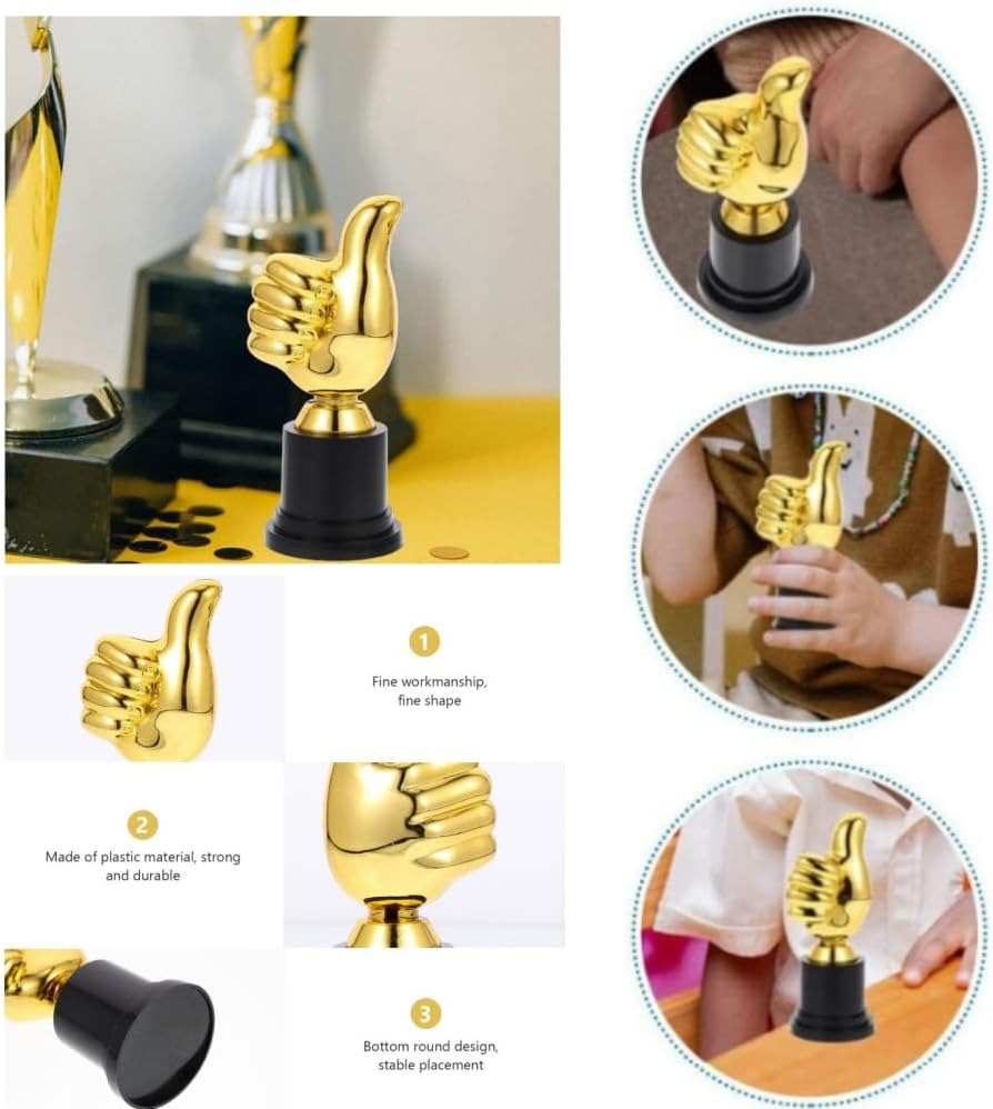 DACUAN 4Pcs Gold Trophy plus Thumbs Up,Trophies Thumbs up Trophies, Trophies Gold Trophy Awards Rewards Trophies Trophy,Gold Trophy Cup Trophy for Kid for Award Ceremony image number 2