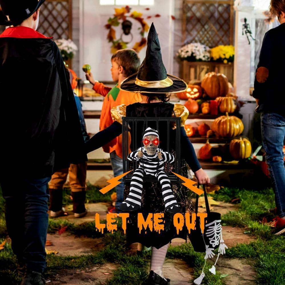 Halloween Decorations, Animated Hanging Screaming Ghostly Sound Skull Ghosts, LED Red-Eyed Scary Skull Prisoner Ghost Decorations, Spine-Chilling Haunted House Props, Indoor and Outdoor Party Supplies image number 3