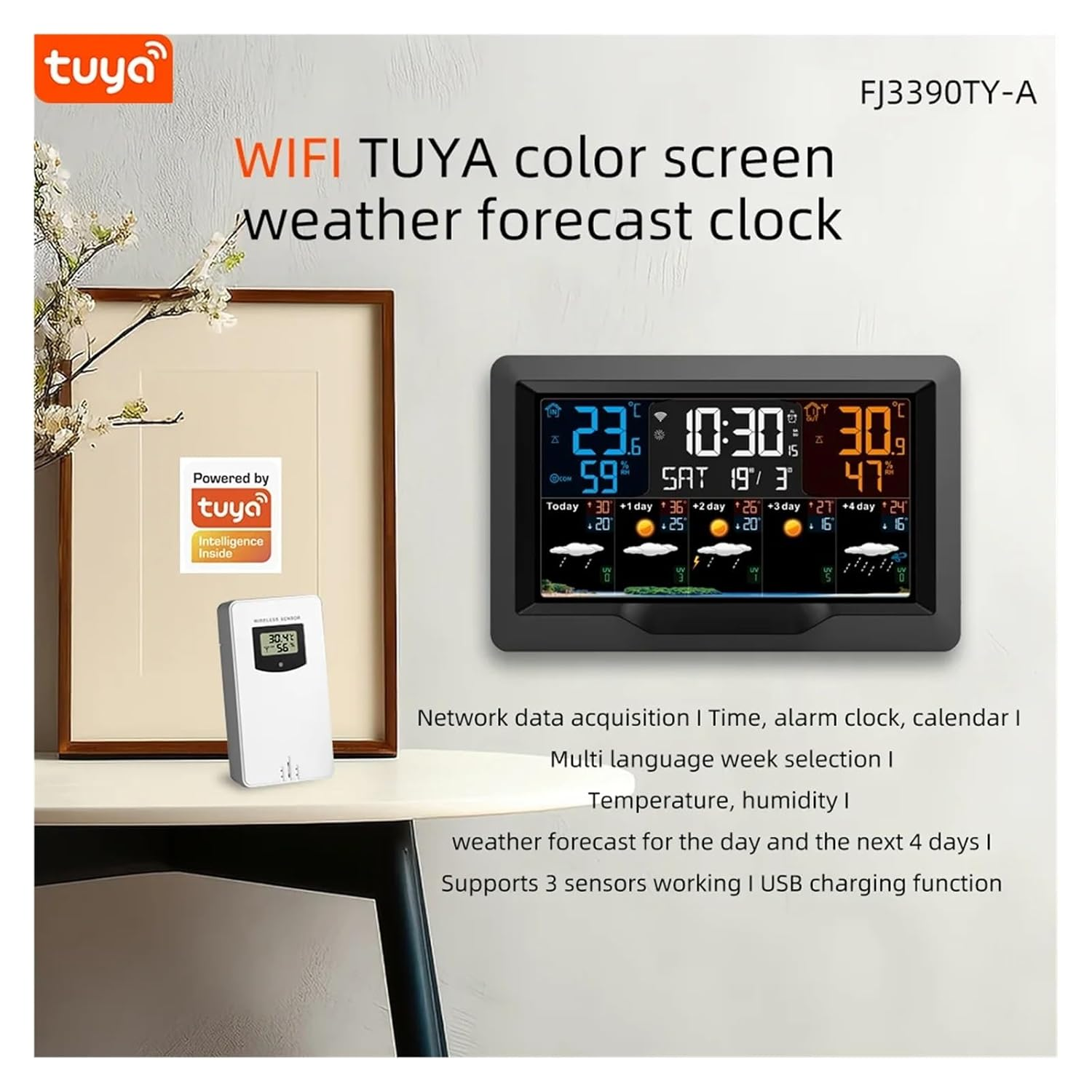 Wifi Tuya Color Screen Weather Forecast Wall Clock Digital Thermometer Hygrometer Record Online Station Trend Sensor image number 1