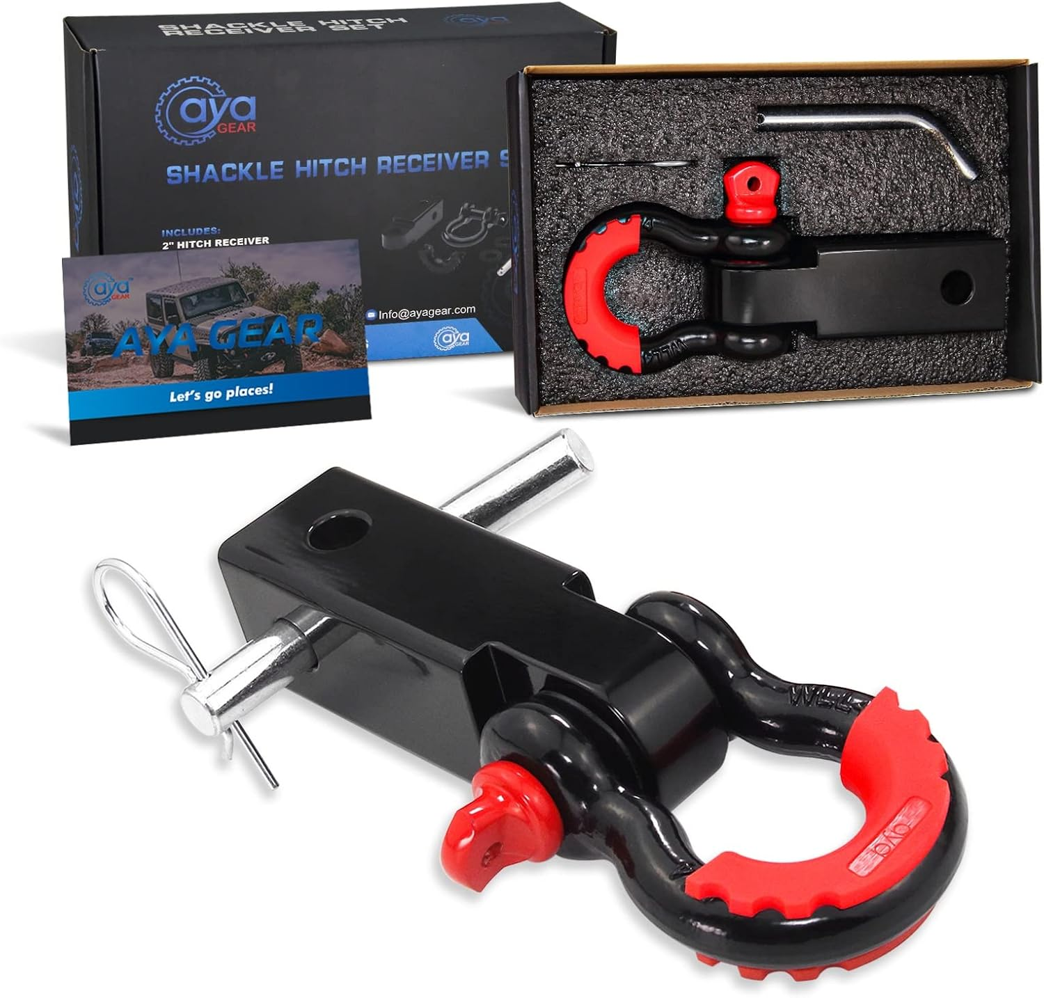 Aya Gear Shackle Hitch Receiver 2 Inch 35,000Lbs Break Strength Heavy Duty Receiver with 5/8" Screw Pin, 3/4 Shackle. Vehicle Recovery Off-Road, Towing Accessories Compatible Trucks Jeeps (Greenpin)
