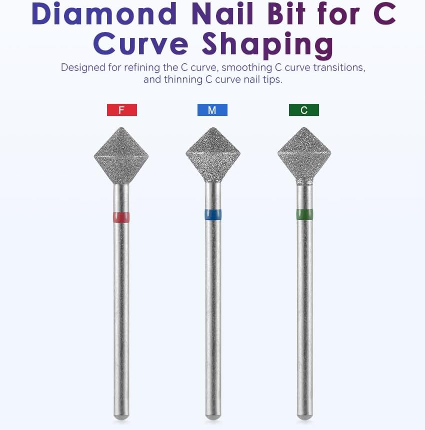 Rolabling Diamond Nail Bit for C Curve Shaping Manicure Drilling for Nail Gel Polish Removal Nail Accessories Tool Suitable for Most Drill Machine (M) image number 3