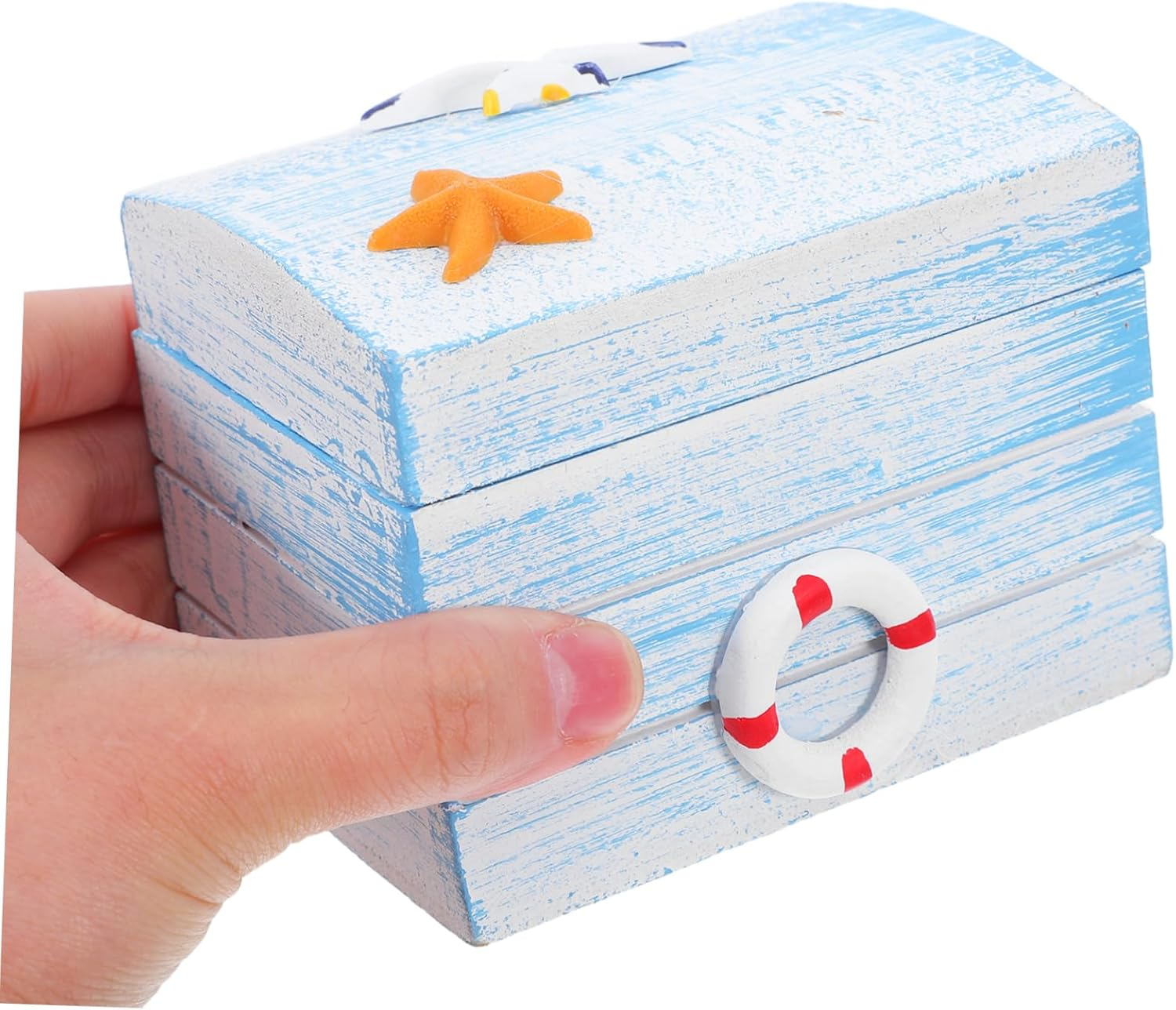 GANAZONO Wooden Treasure Chest - Nautical Decorative Box for Keepsake Storage - Small Wooden Trinket Box for Jewelry and Keepsakes image number 3
