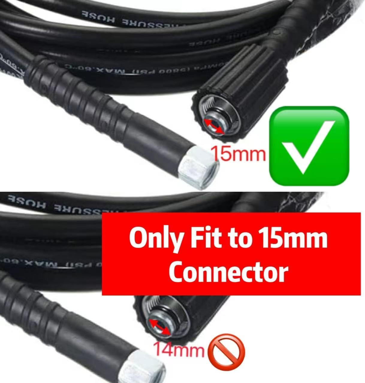 YUET 5M High Pressure Washer Replacement Hose for Car Washing Garden Cleaning, M14 X M22 (15Mm) Thread Connector Water Clean Jet Pipe and Drain 16Ft image number 3