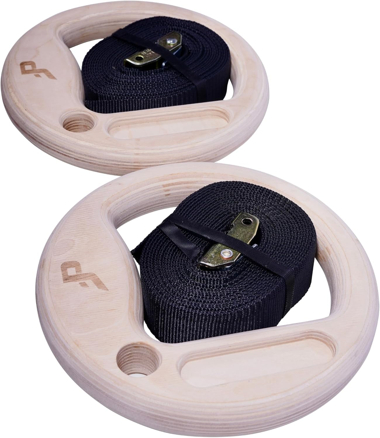 Wooden Gymnastic Rings with Built-In Hangboard &ndash; 32Mm Birch Olympic Rings with 6 Grip Options & Numbered 38Mm Straps &ndash; Calisthenics, Climbing, Bodyweight Training image number 2