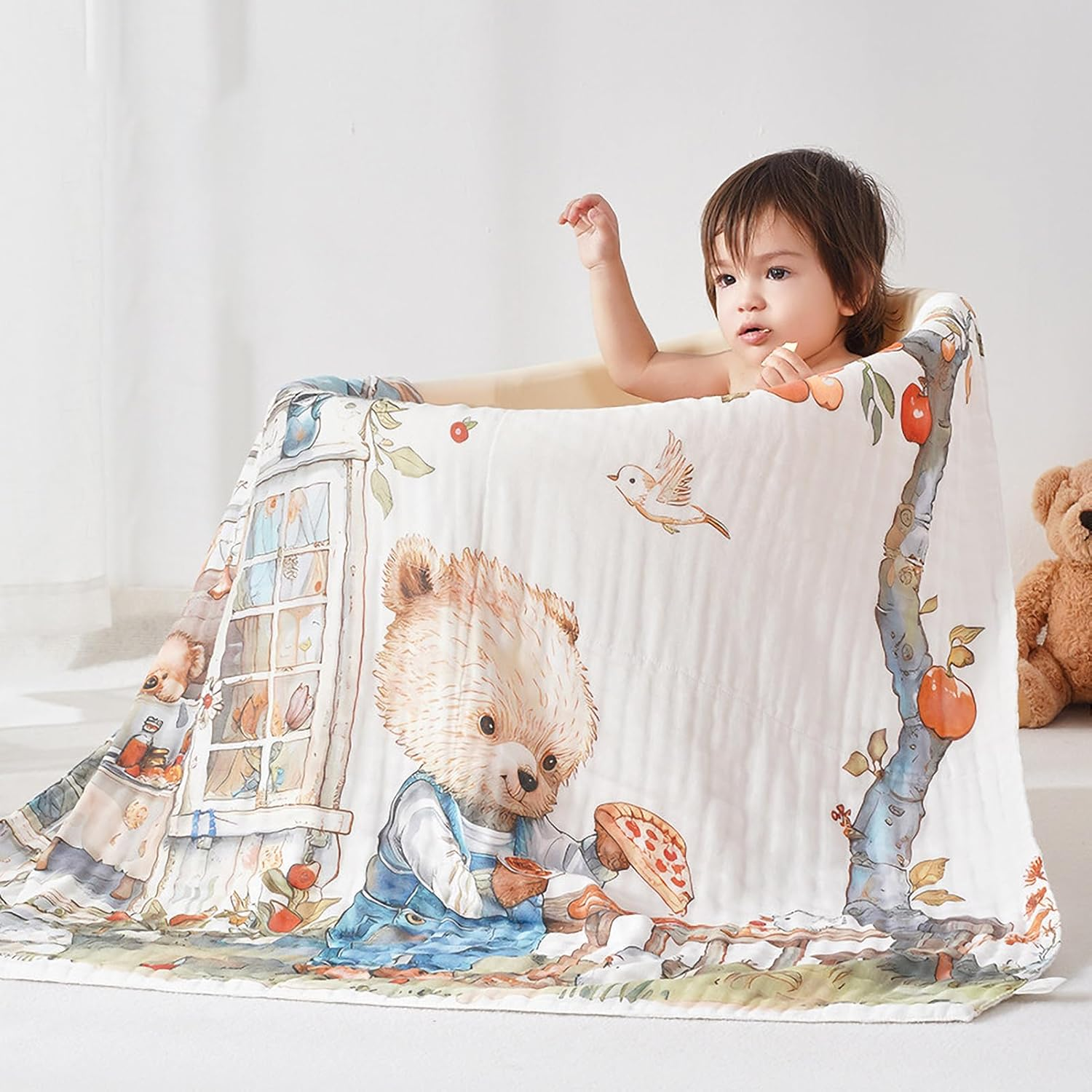 ZONEY Baby Swaddle Blankets,100% Cotton Muslin 6 Layer Crib Blanket Quilt Suit for Newborn,Baby Toddler Children and Kids, Super Soft, Lightweight Large Size 41.3X41.3Inchs (Submarine) - Submarine image number 4