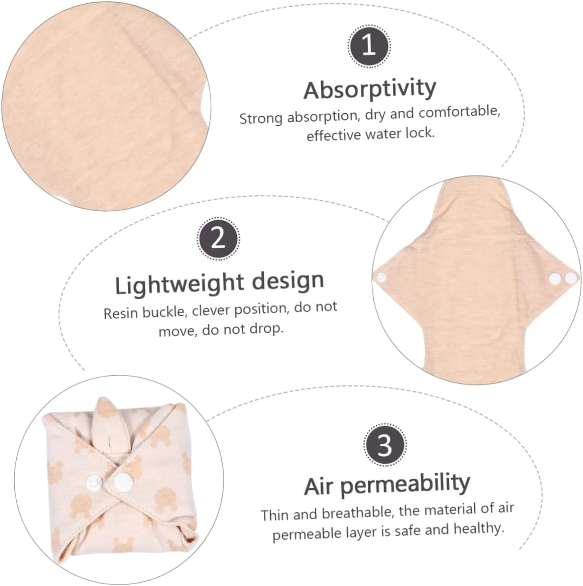 TOVINANNA 3Pcs Pads Washable Menstrual Pads Organic Cotton Sanitary Towels for Women Heavy Flow Random Style image number 2