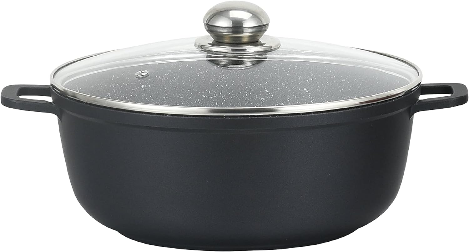 The House of Florence Die Cast Non-Stick Casserole Stockpot with Glass Lid Cooking Set, 5 Liter Capacity, 32 Cm,Black image number 4