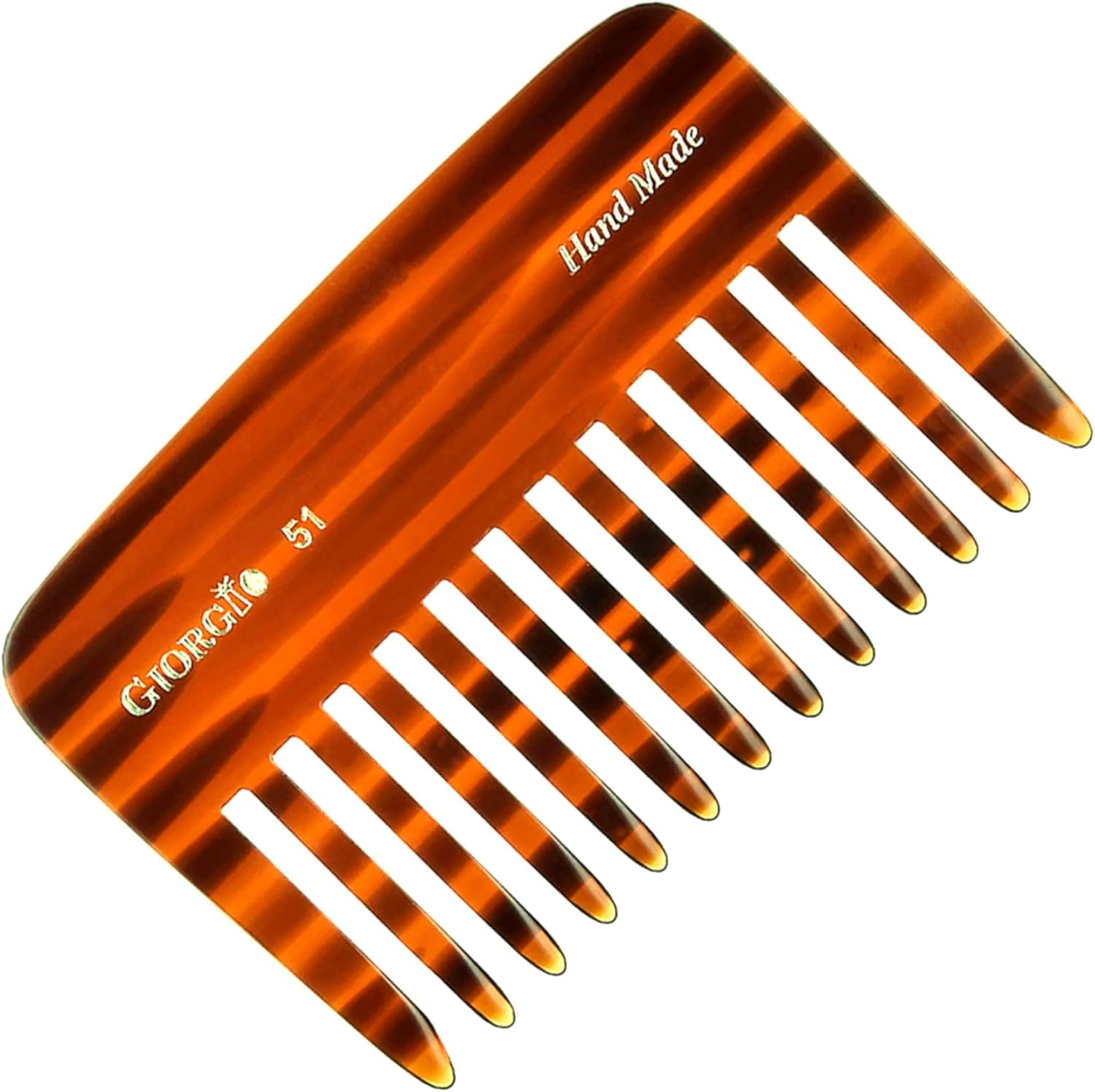 GIORGIO G51 3 3/4" Small Travel Purse Hair Detangling Comb, Wide Teeth, Tortoiseshell, Cellulose Acetate, Unisex Adult, Women, Men, Girls, Boys with Thick, Curly, Wavy Hair